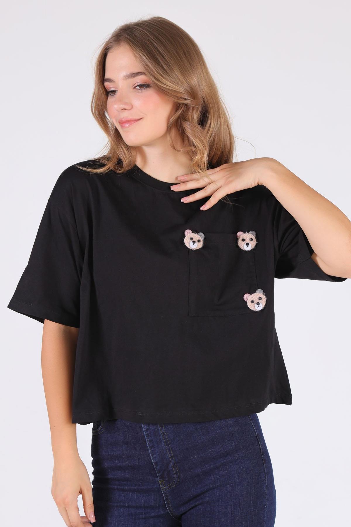 Siyah Cepli Ayıcık Aksesuar Tişört 23486 - 4