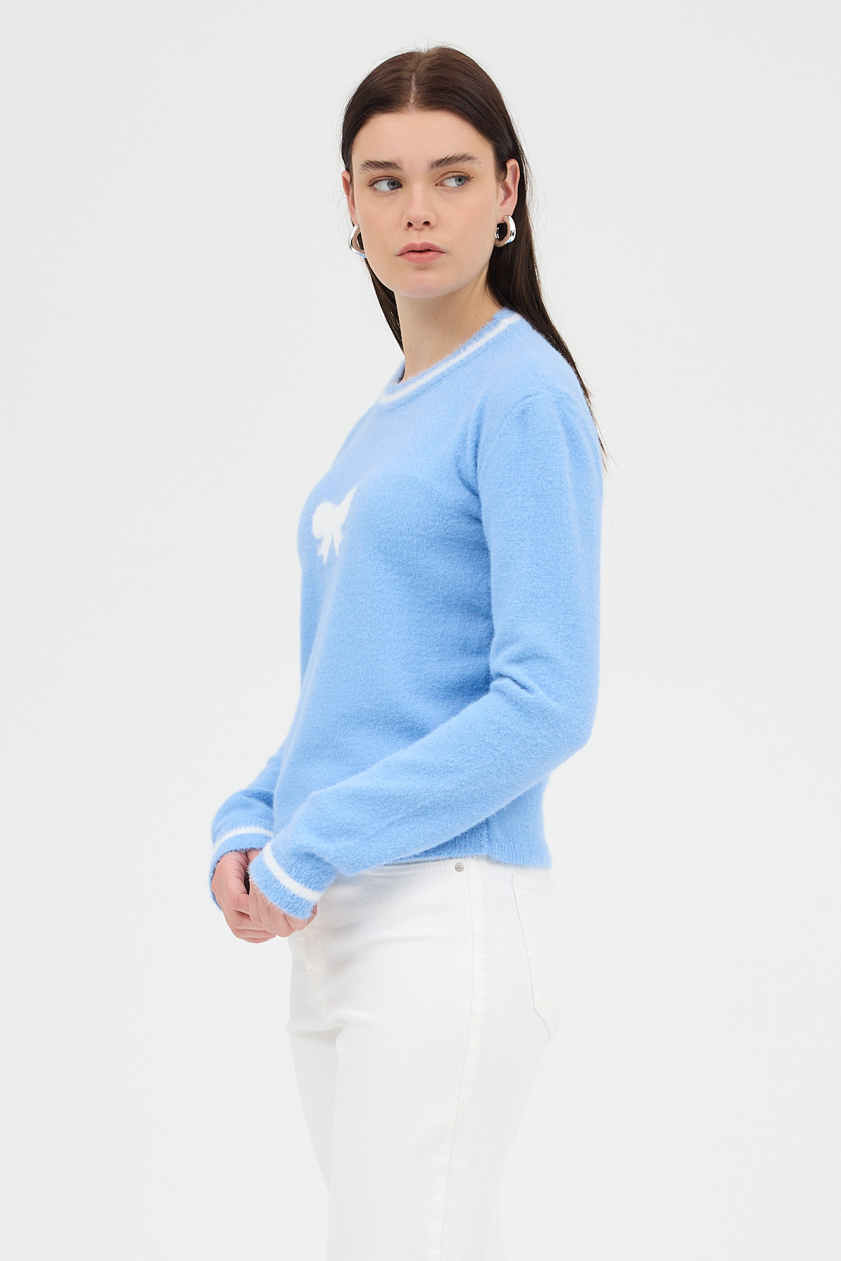 Bebe Mavi Bisiklet Yaka Kurdele Detaylı Kadın Kazak 2359 - RAYS (1)