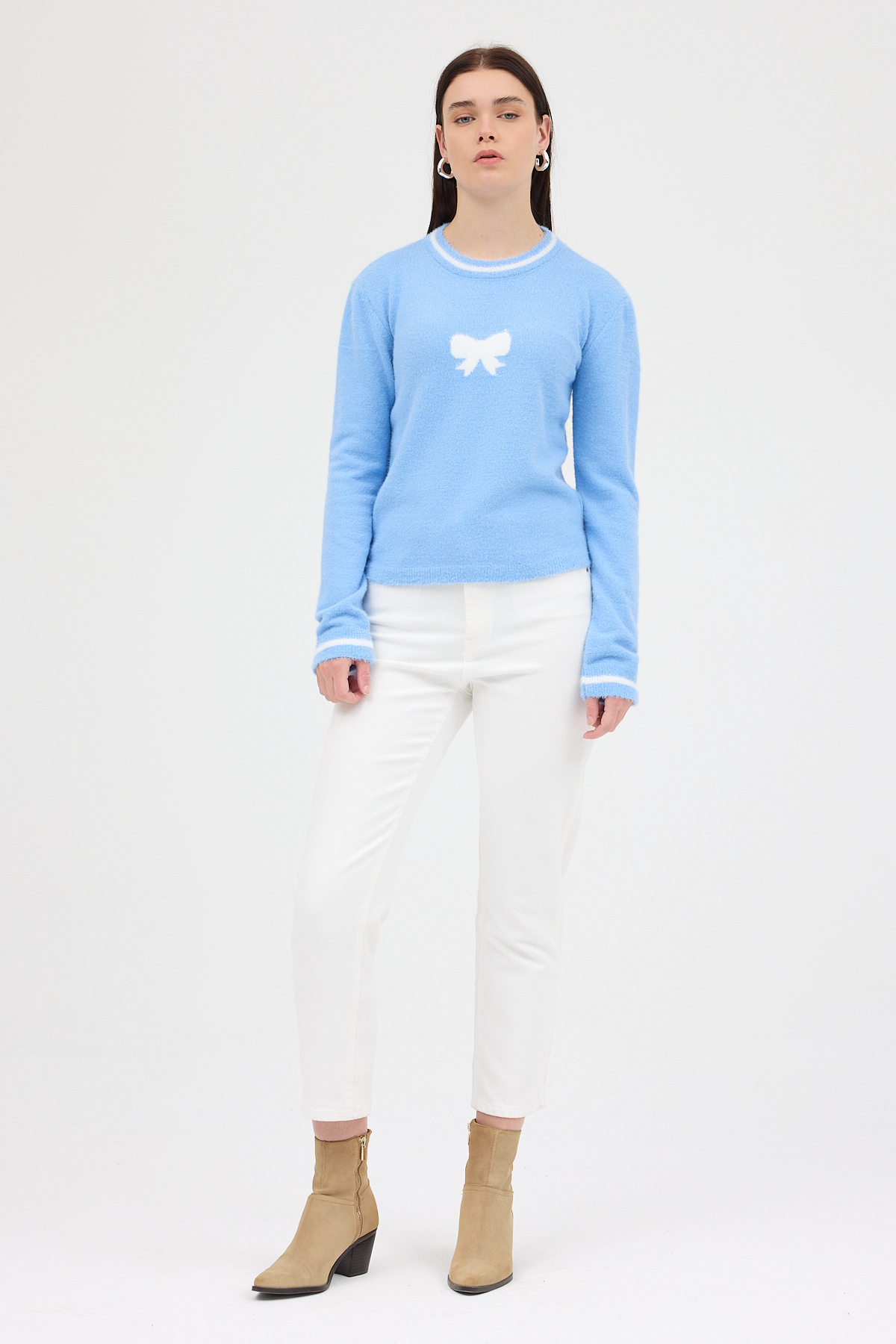 Bebe Mavi Bisiklet Yaka Kurdele Detaylı Kadın Kazak 2359 - 3