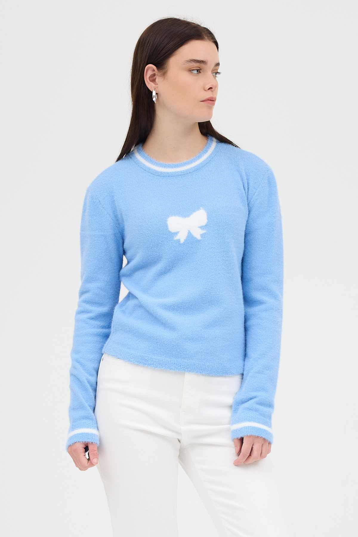 Bebe Mavi Bisiklet Yaka Kurdele Detaylı Kadın Kazak 2359 - 6