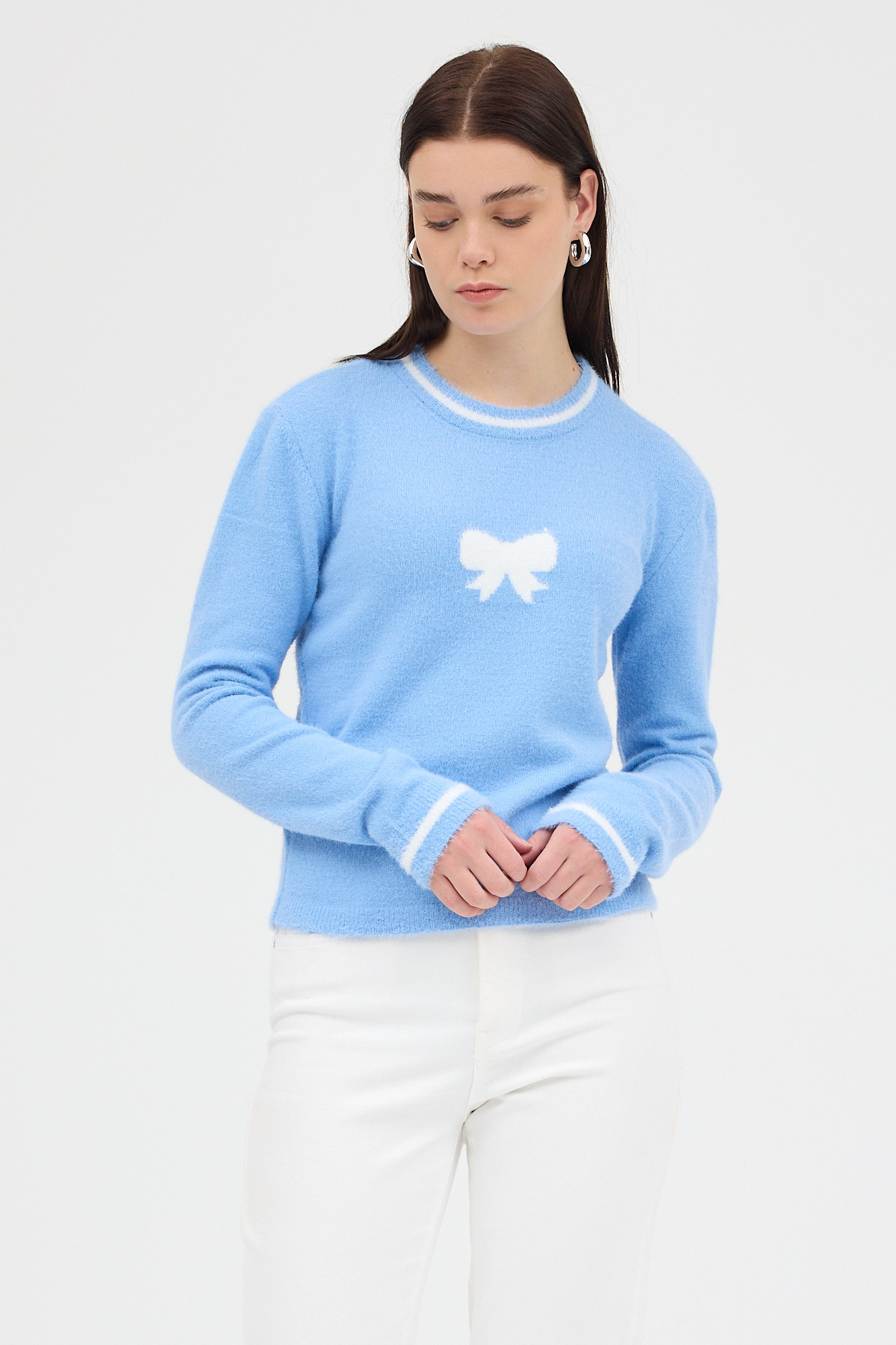 Bebe Mavi Bisiklet Yaka Kurdele Detaylı Kadın Kazak 2359 - 1