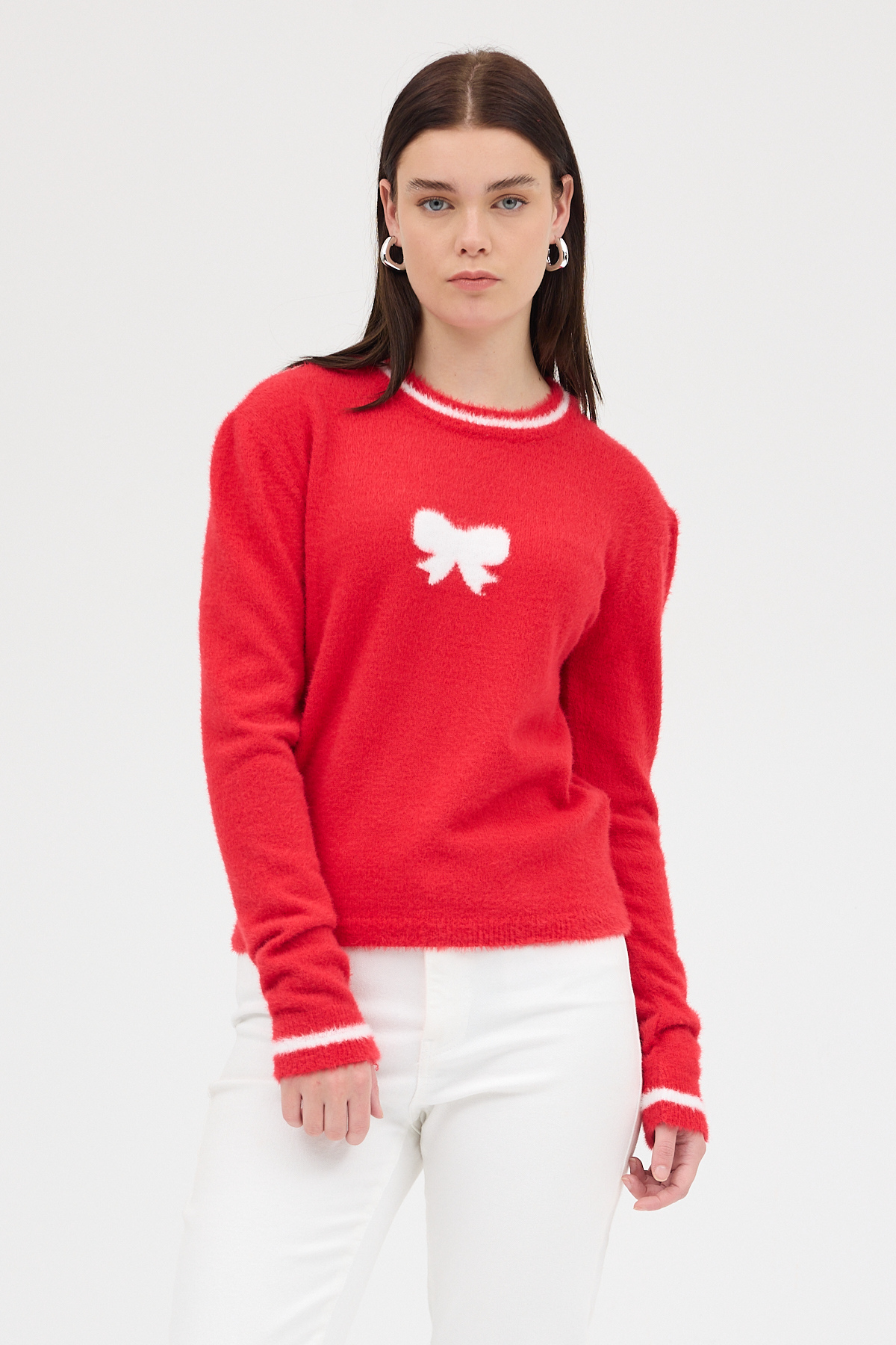 Kırmızı Bisiklet Yaka Kurdele Detaylı Kadın Kazak 2359 - RAYS