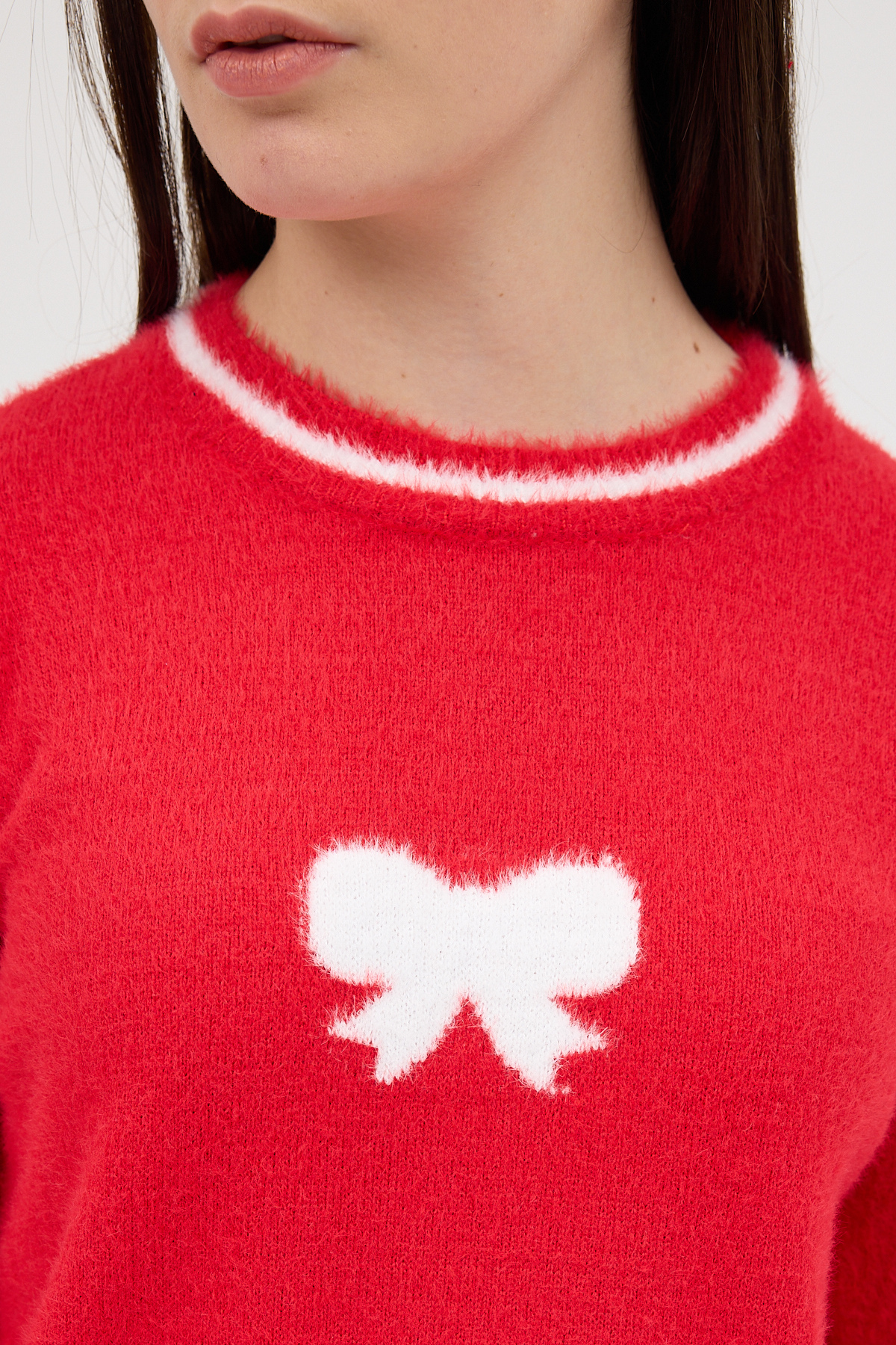 Kırmızı Bisiklet Yaka Kurdele Detaylı Kadın Kazak 2359 - 4