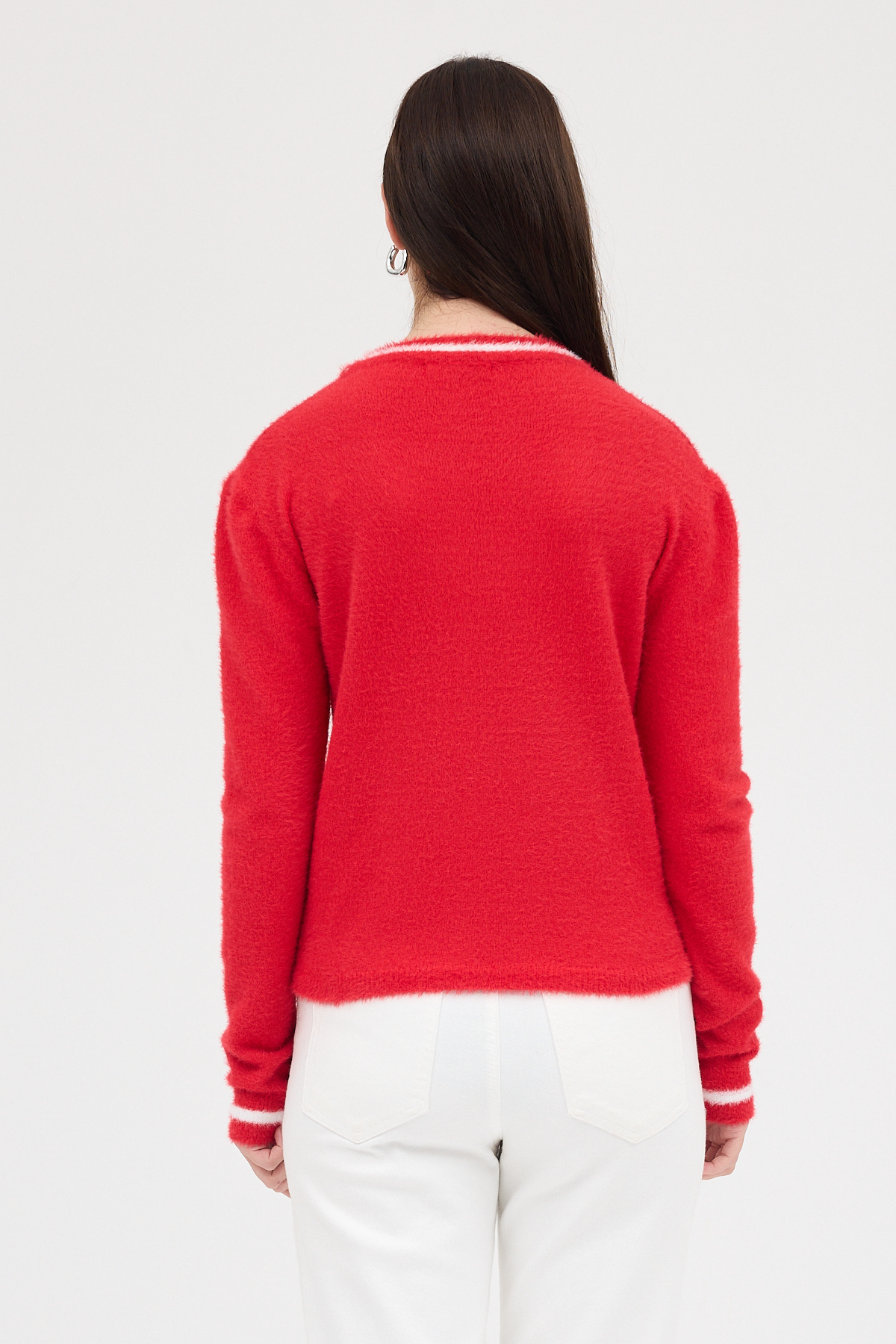 Kırmızı Bisiklet Yaka Kurdele Detaylı Kadın Kazak 2359 - 5