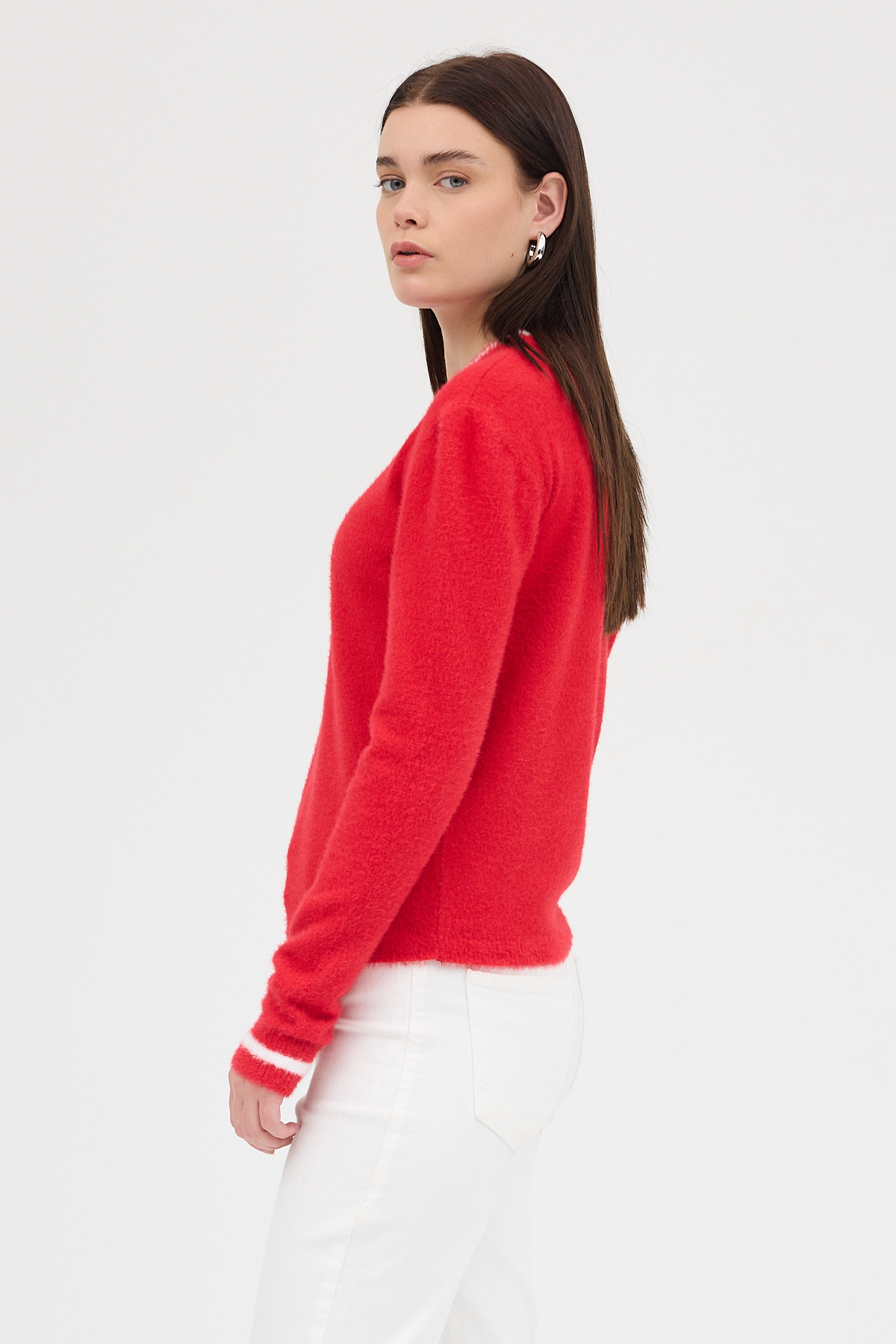 Kırmızı Bisiklet Yaka Kurdele Detaylı Kadın Kazak 2359 - 2