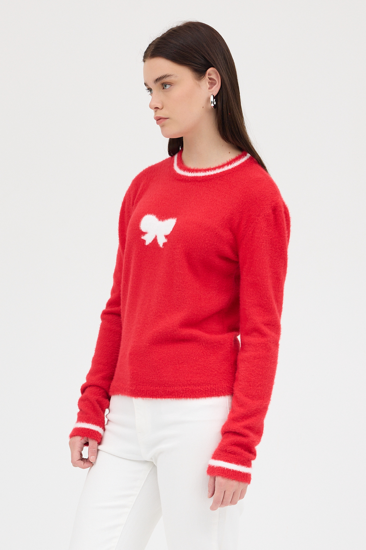 Kırmızı Bisiklet Yaka Kurdele Detaylı Kadın Kazak 2359 - 6