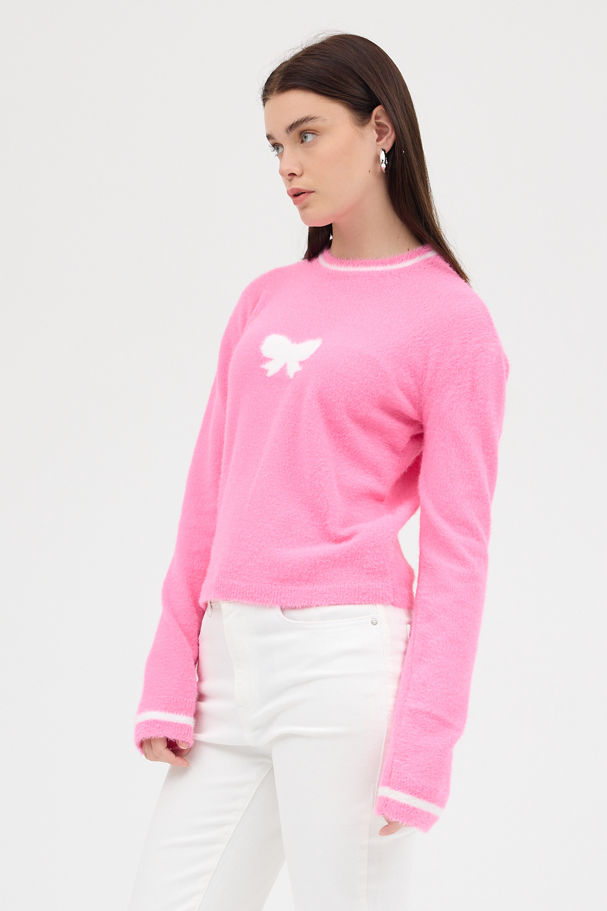 Pembe Bisiklet Yaka Kurdele Detaylı Kadın Kazak 2359 - RAYS