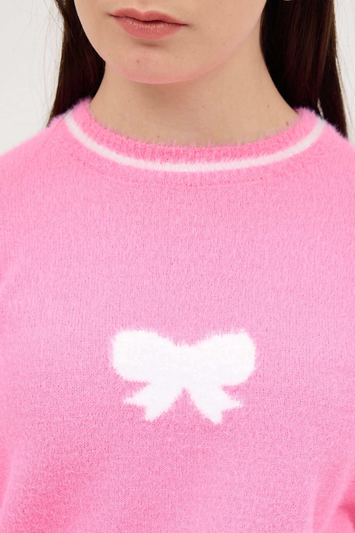 Pembe Bisiklet Yaka Kurdele Detaylı Kadın Kazak 2359 - 4