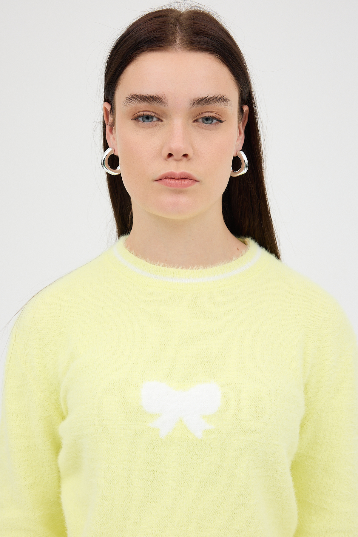 Sarı Bisiklet Yaka Kurdele Detaylı Kadın Kazak 2359 - 8