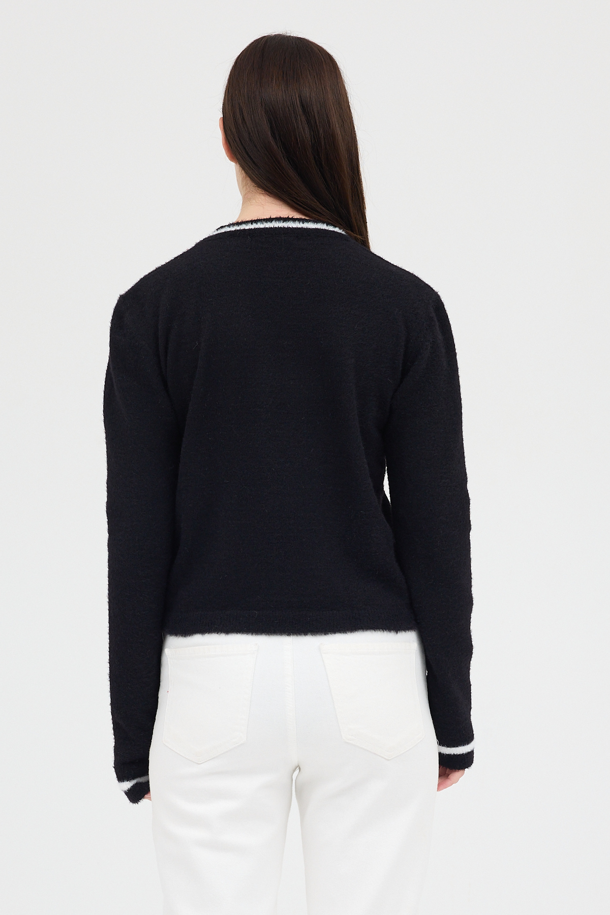 Siyah Bisiklet Yaka Kurdele Detaylı Kadın Kazak 2359 - 5