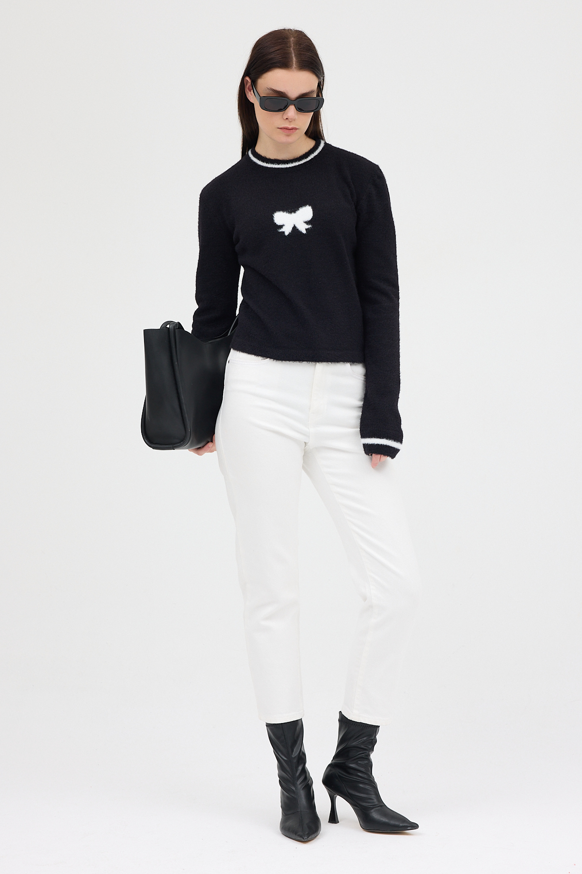 Siyah Bisiklet Yaka Kurdele Detaylı Kadın Kazak 2359 - 8