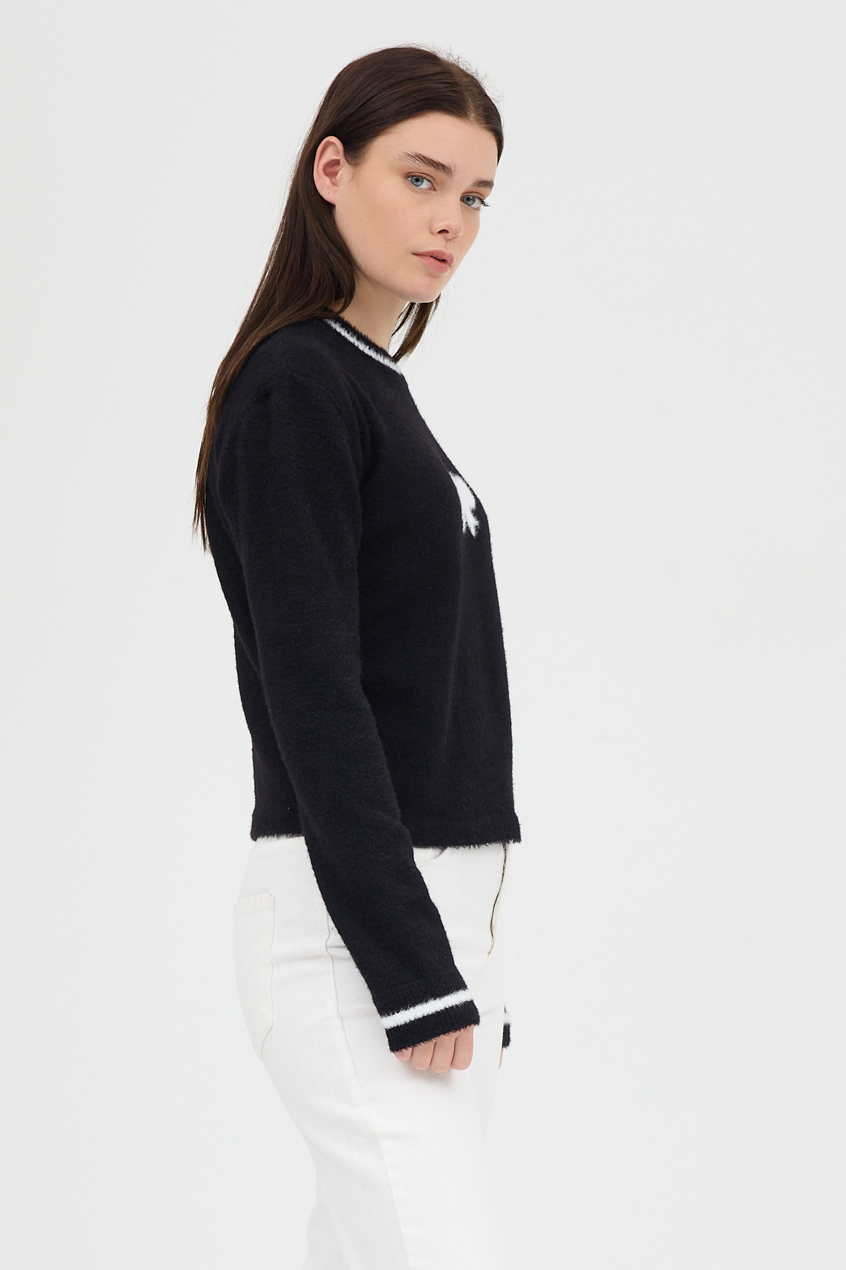 Siyah Bisiklet Yaka Kurdele Detaylı Kadın Kazak 2359 - RAYS