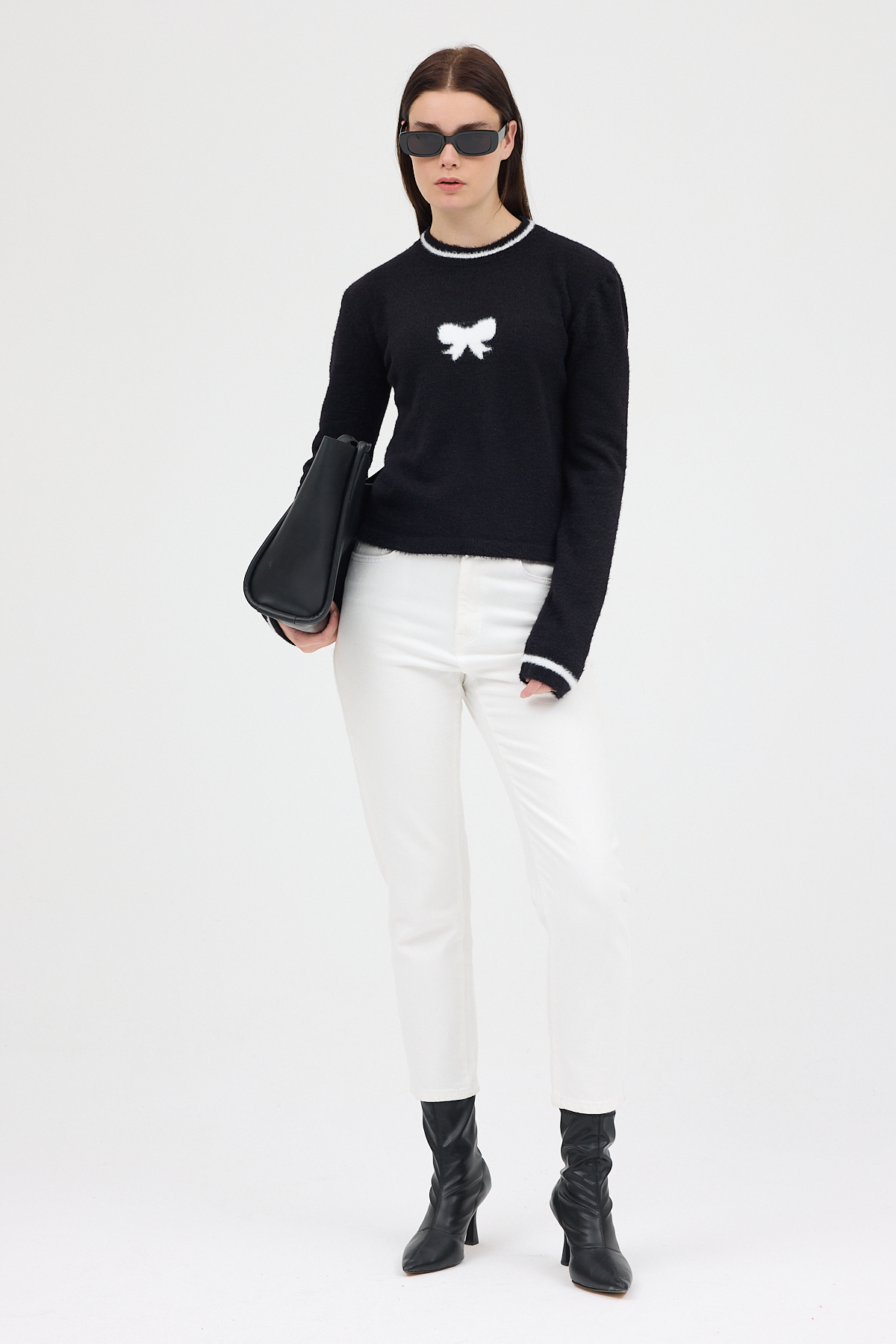 Siyah Bisiklet Yaka Kurdele Detaylı Kadın Kazak 2359 - RAYS