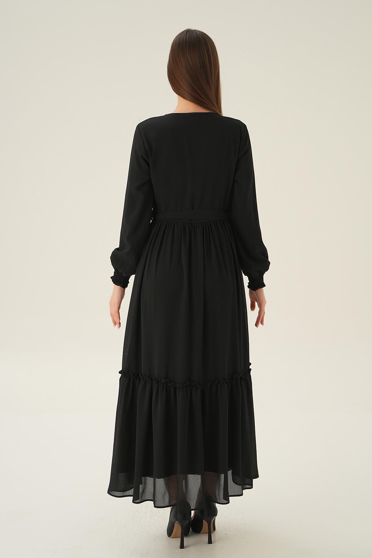 2634 Kol Lastik Uzun Elbise Siyah - 4