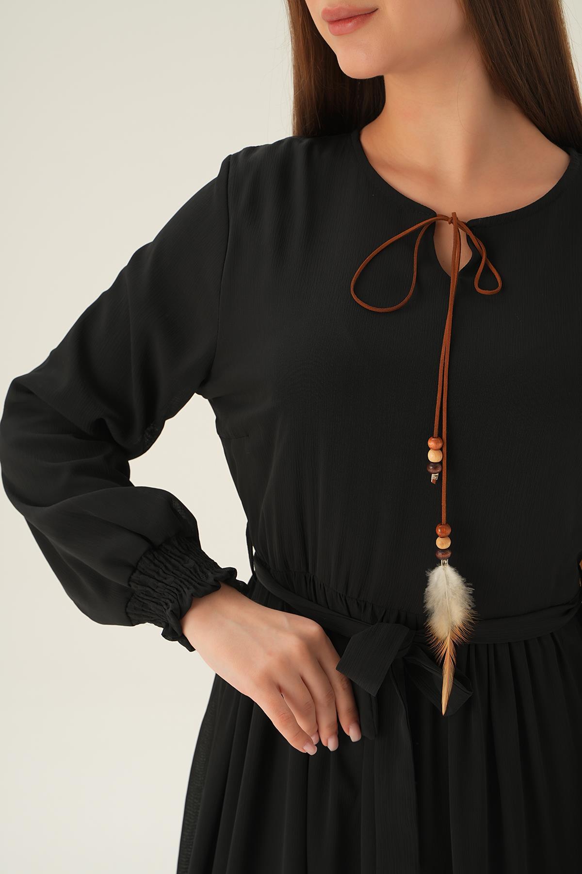 2634 Kol Lastik Uzun Elbise Siyah - 5