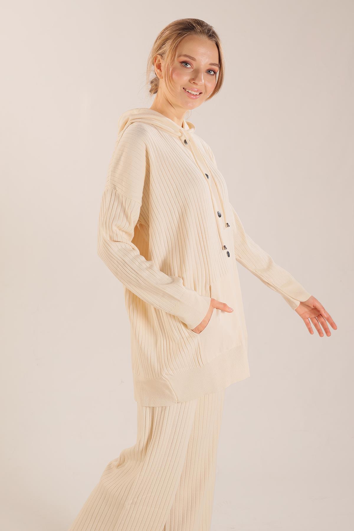 2367 Kapüşonlu Çıtçıt Detay Takım Ekru - 3