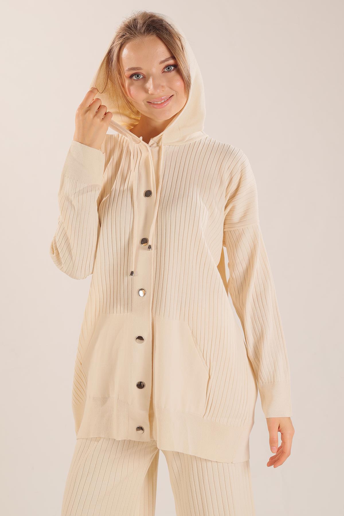 2367 Kapüşonlu Çıtçıt Detay Takım Ekru - 7