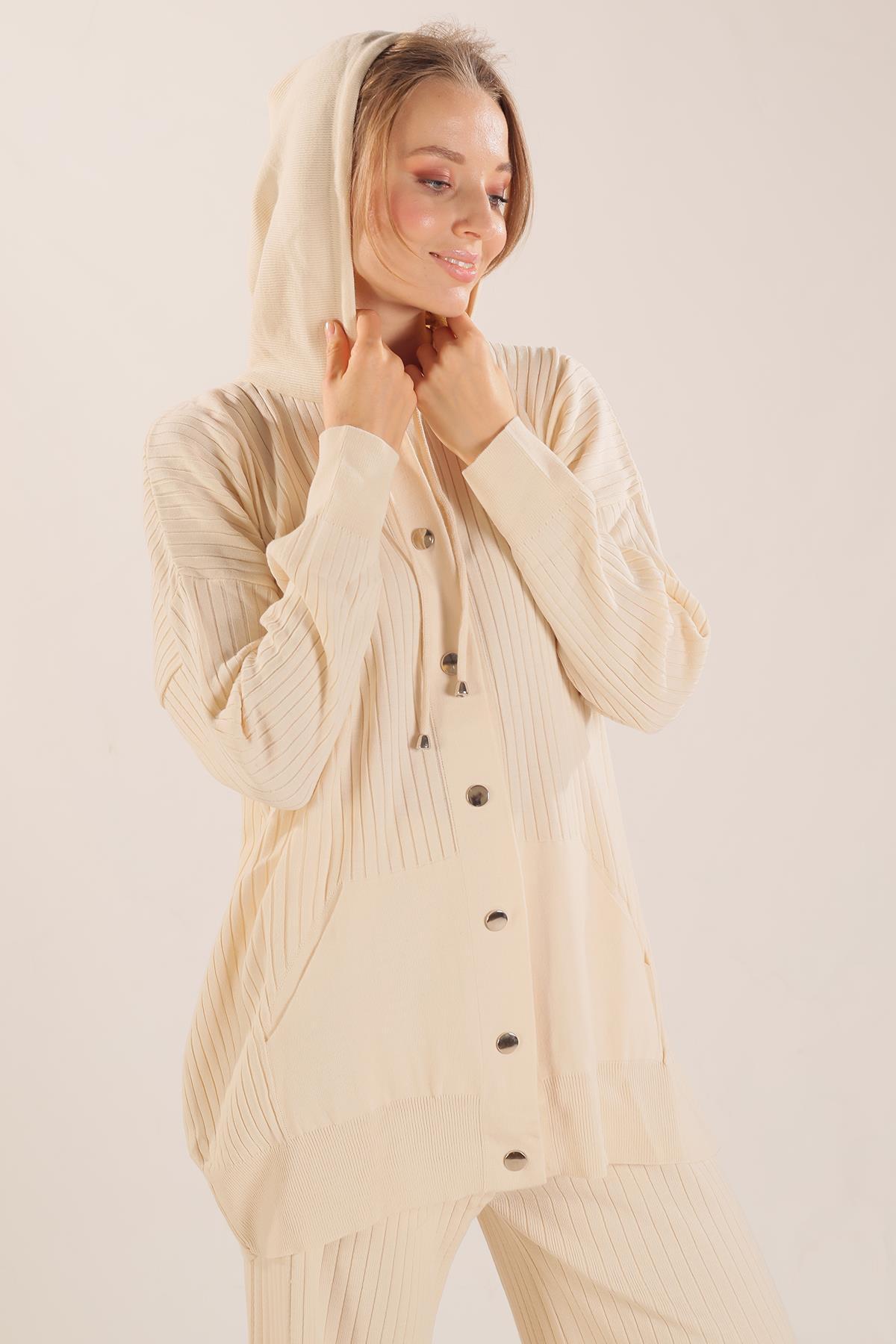 2367 Kapüşonlu Çıtçıt Detay Takım Ekru - 6