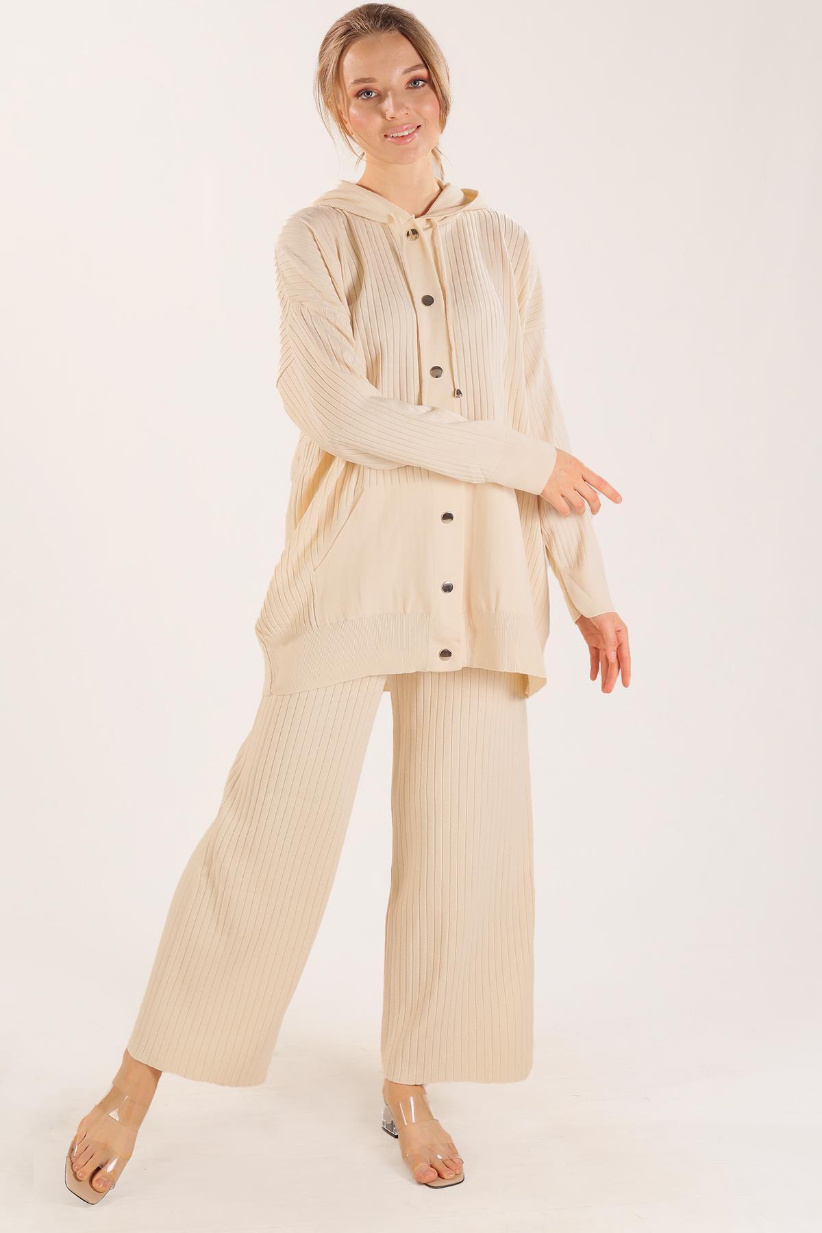 Ekru Kapüşonlu Çıtçıt Detay Takım 2367 - 1