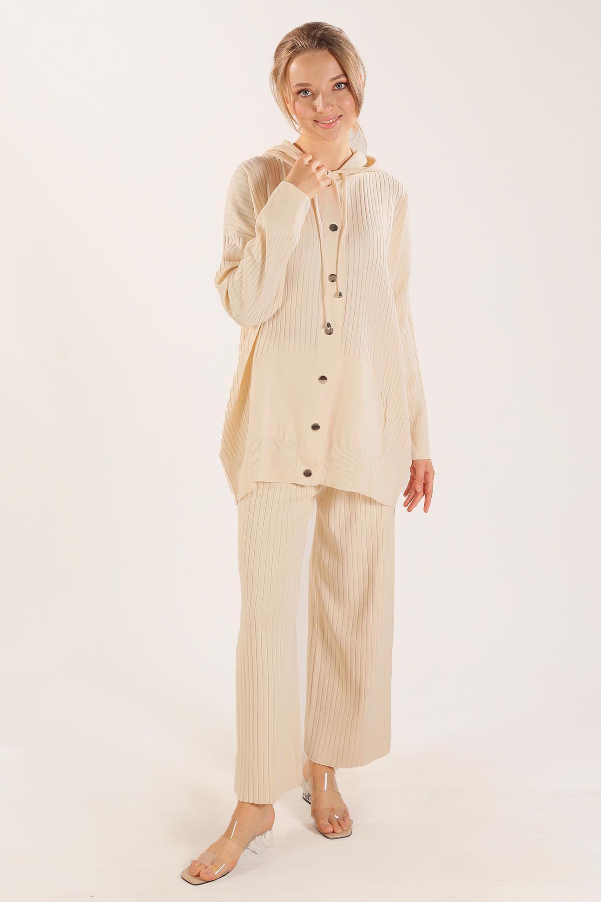 Ekru Kapüşonlu Çıtçıt Detay Takım 2367 - 2