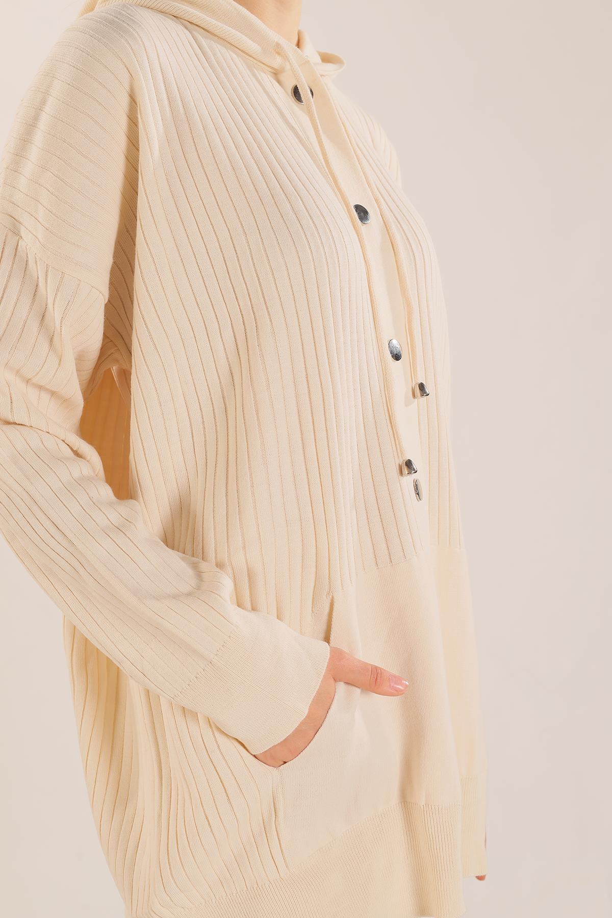 Ekru Kapüşonlu Çıtçıt Detay Takım 2367 - 4