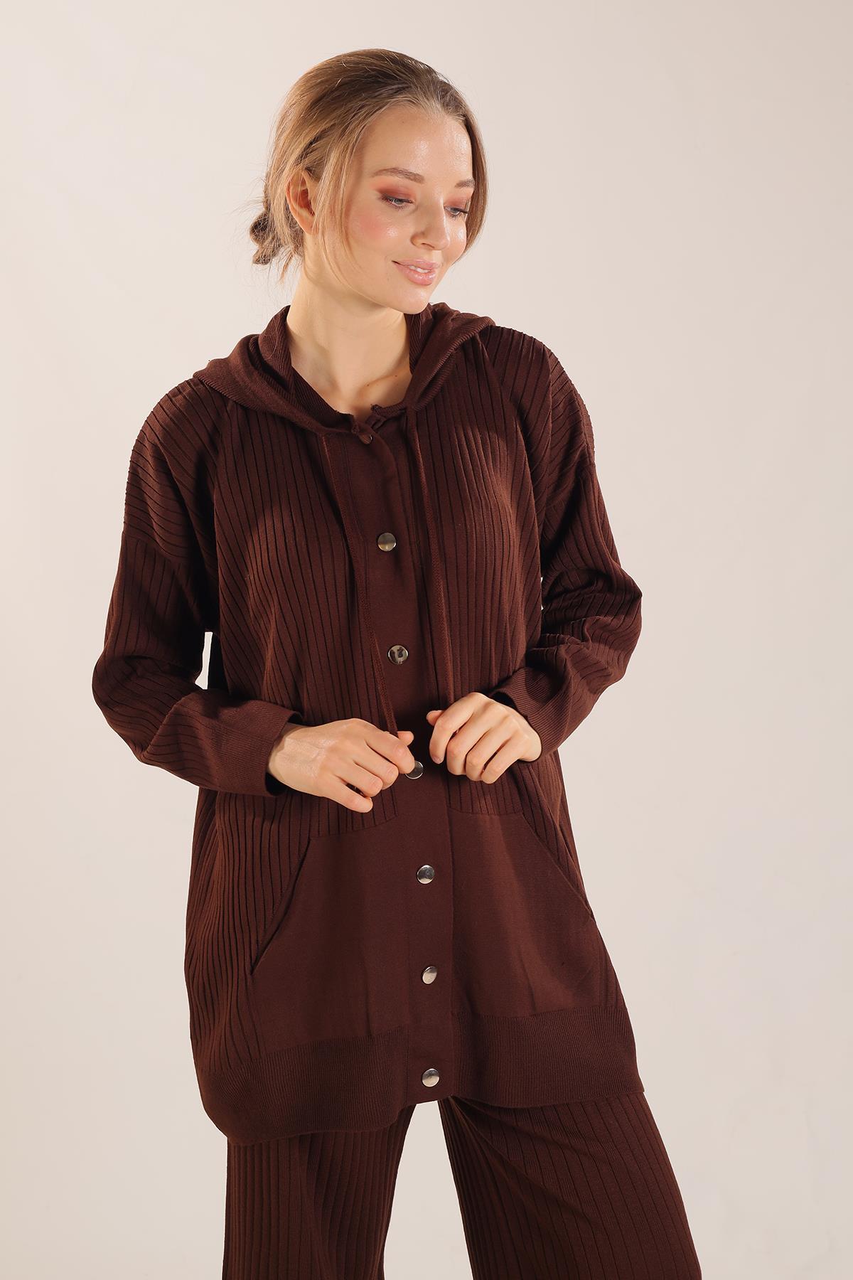 2367 Kapüşonlu Çıtçıt Detay Takım Kahve - 6