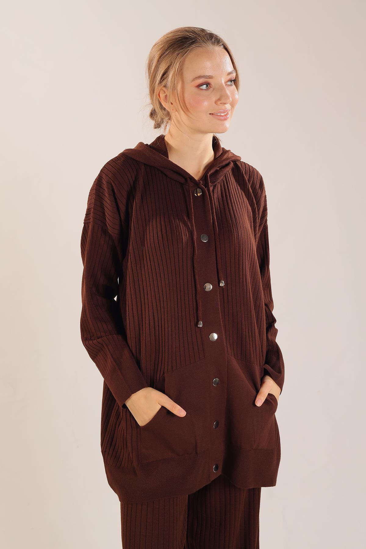 Kahve Kapüşonlu Çıtçıt Detay Takım 2367 - 3