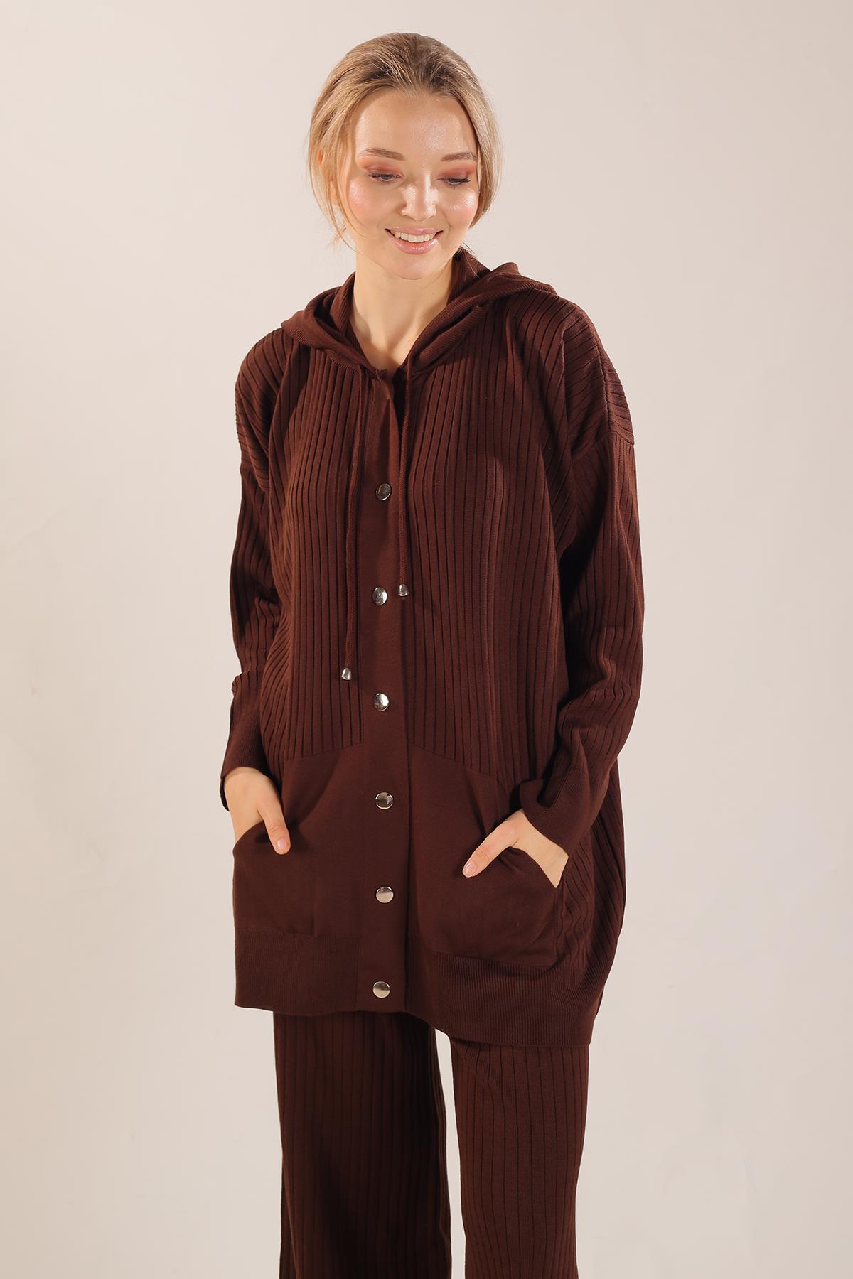 Kahve Kapüşonlu Çıtçıt Detay Takım 2367 - 4