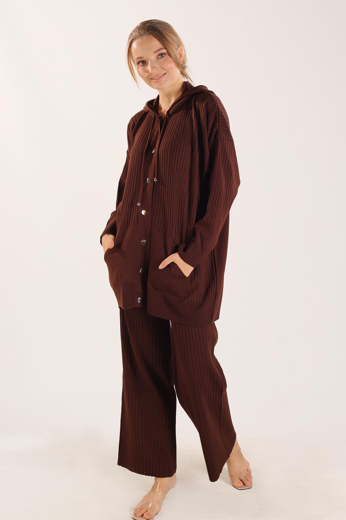 Kahve Kapüşonlu Çıtçıt Detay Takım 2367 - 5