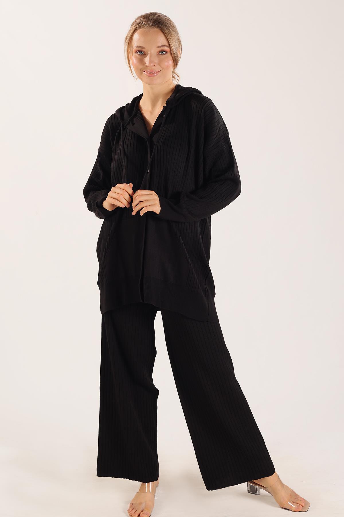 2367 Kapüşonlu Çıtçıt Detay Takım Siyah - 1