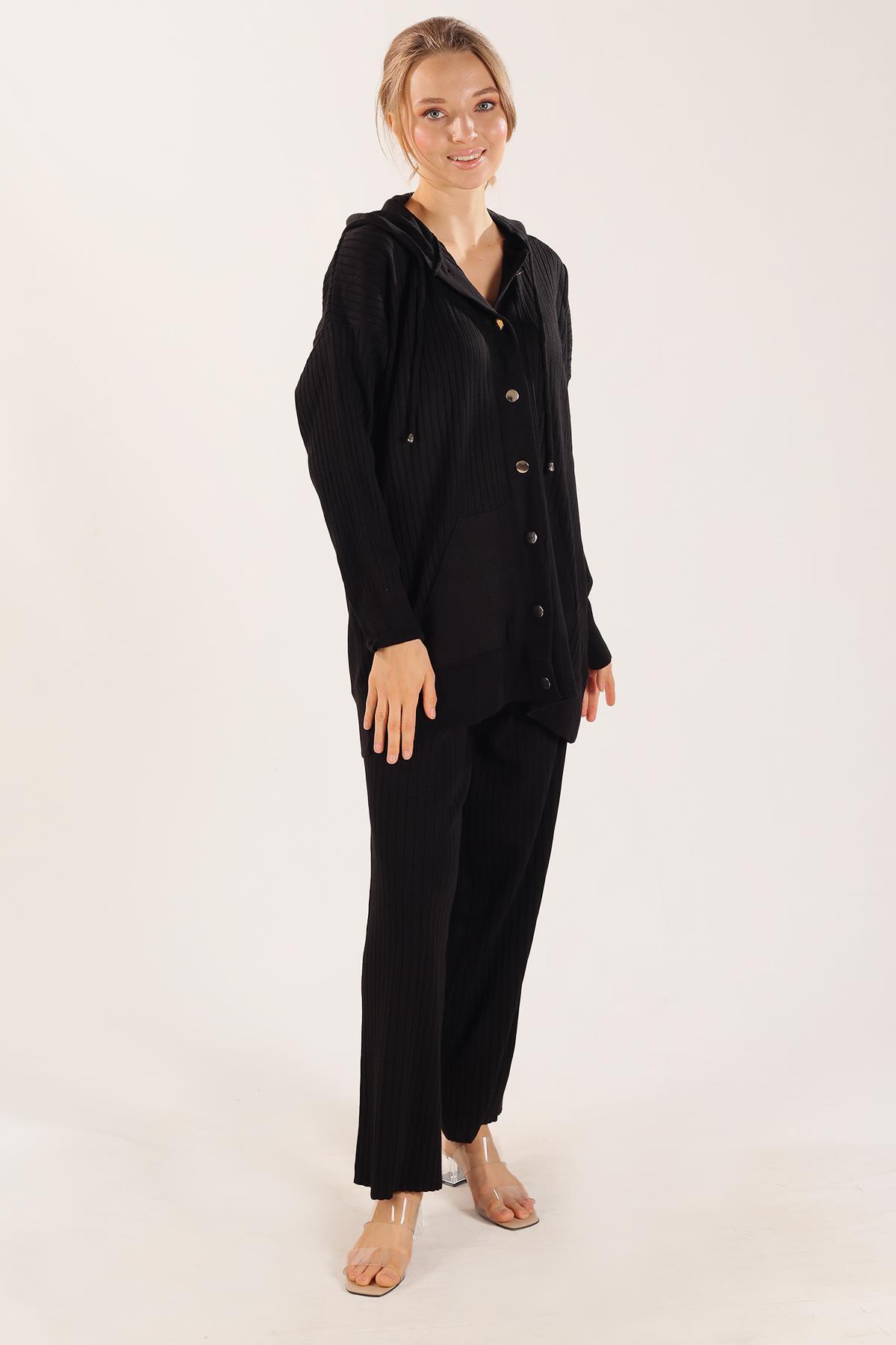 2367 Kapüşonlu Çıtçıt Detay Takım Siyah - 5