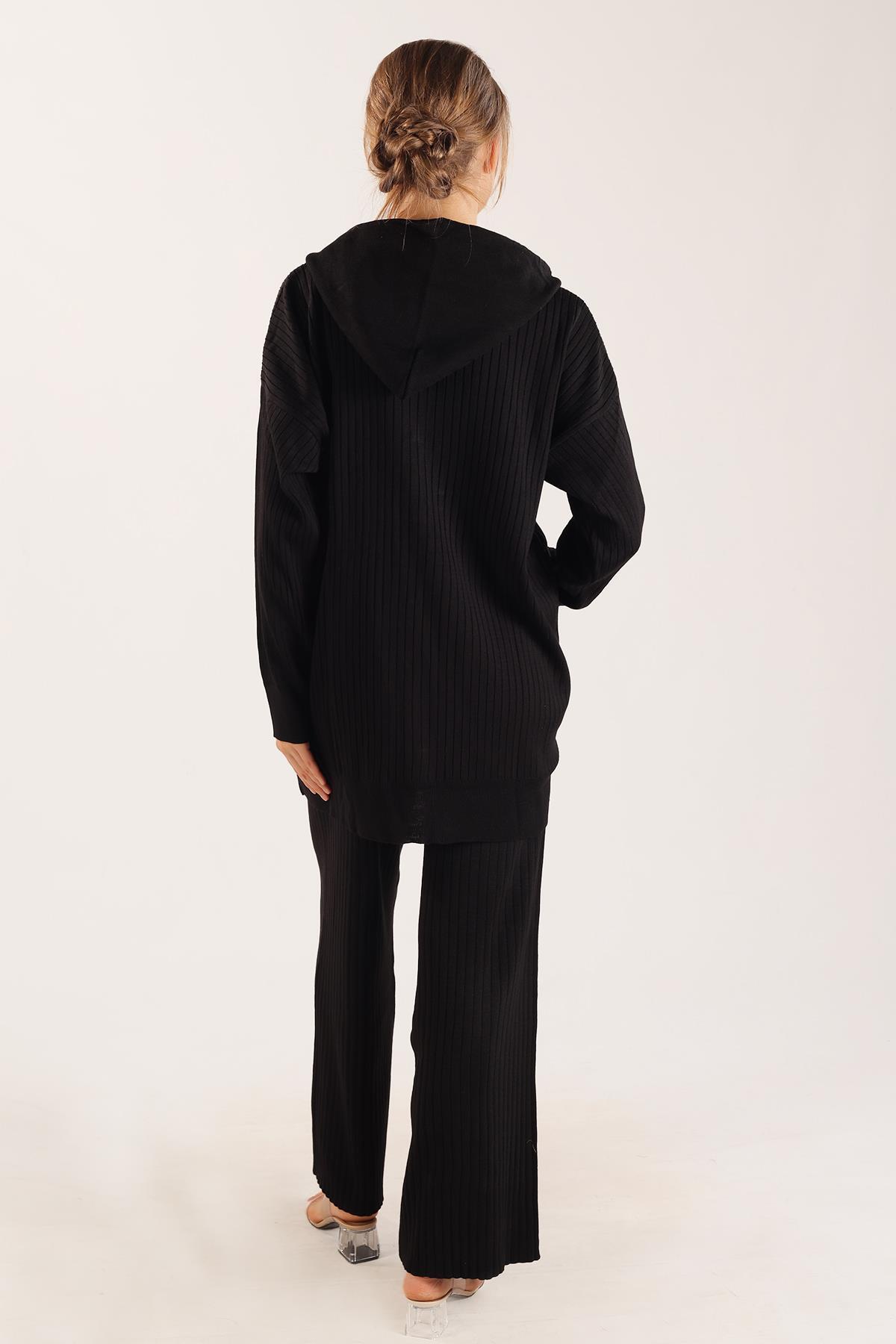 2367 Kapüşonlu Çıtçıt Detay Takım Siyah - 8