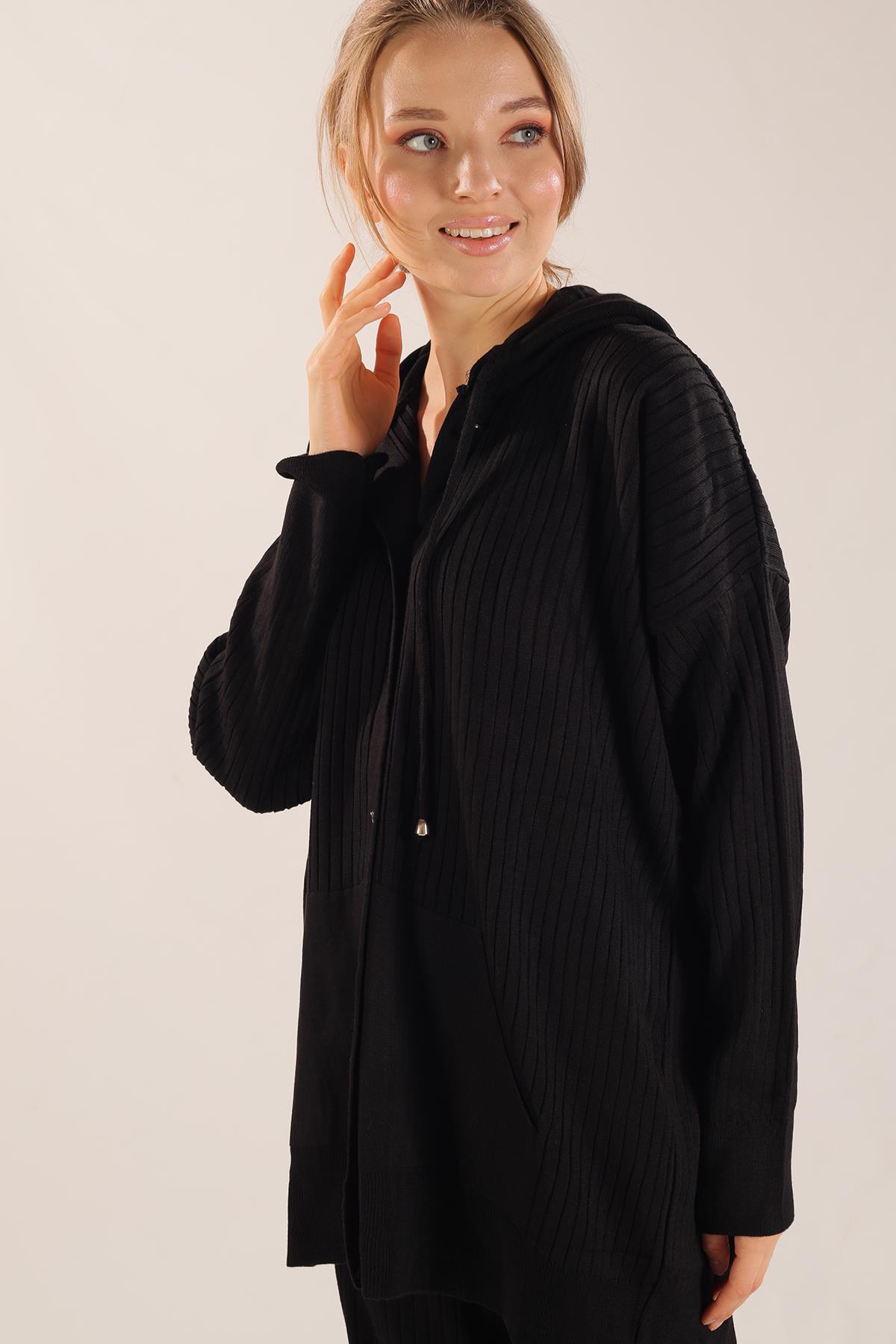 2367 Kapüşonlu Çıtçıt Detay Takım Siyah - 3