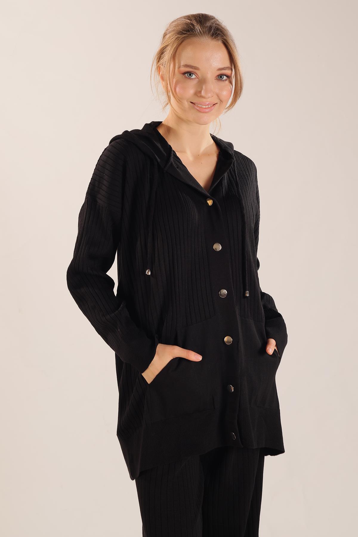 Siyah Kapüşonlu Çıtçıt Detay Takım 2367 - 6