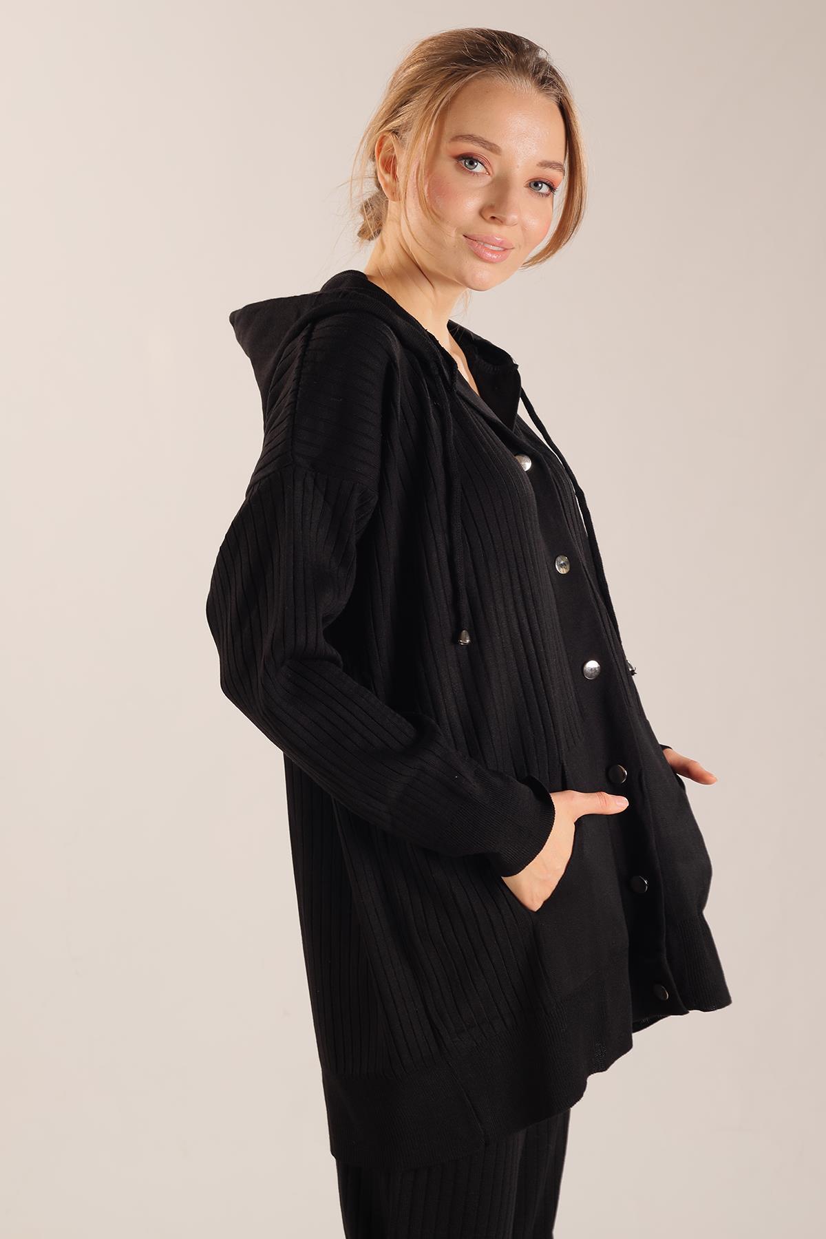 Siyah Kapüşonlu Çıtçıt Detay Takım 2367 - 7