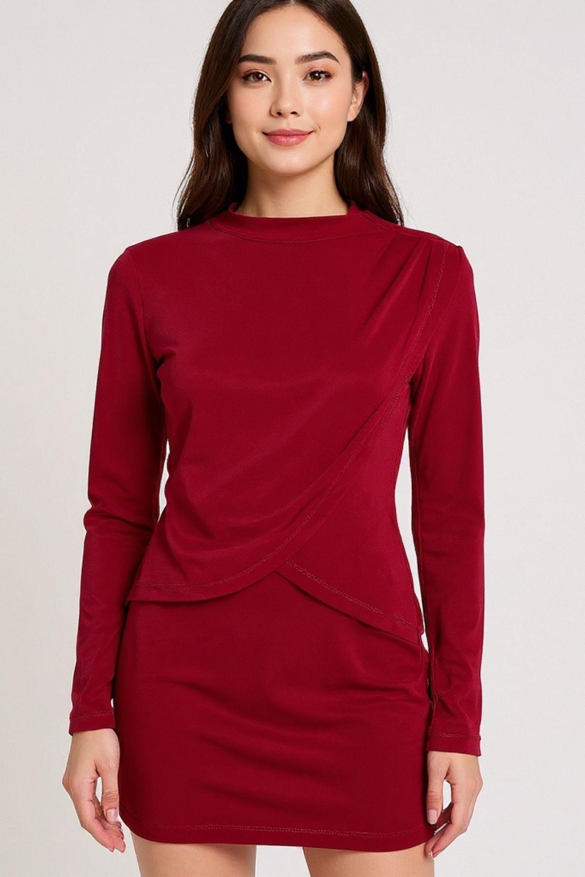 2379 Uzun Kol Bluz Bordo - 1
