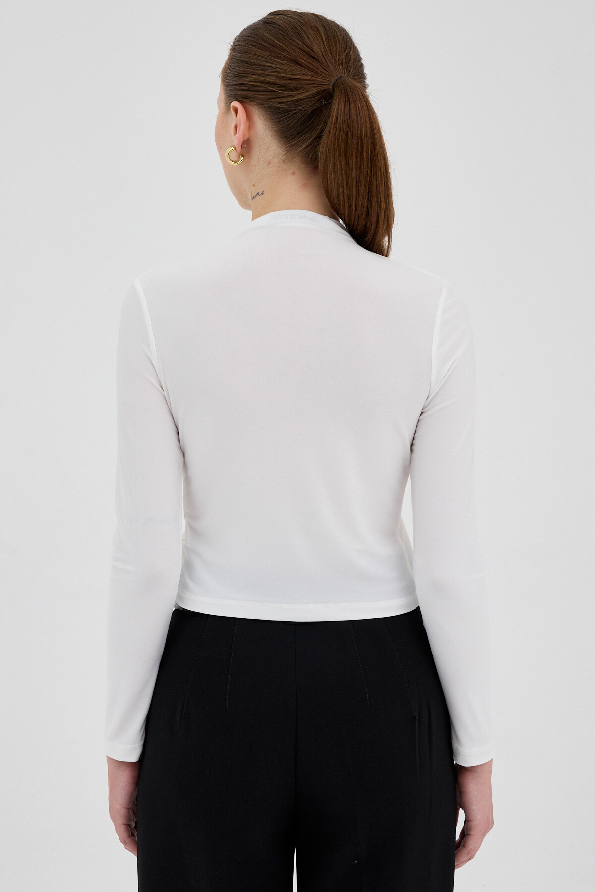 Ekru Drapeli Yüksek Yaka Uzun Kollu Bluz 2379 - 5