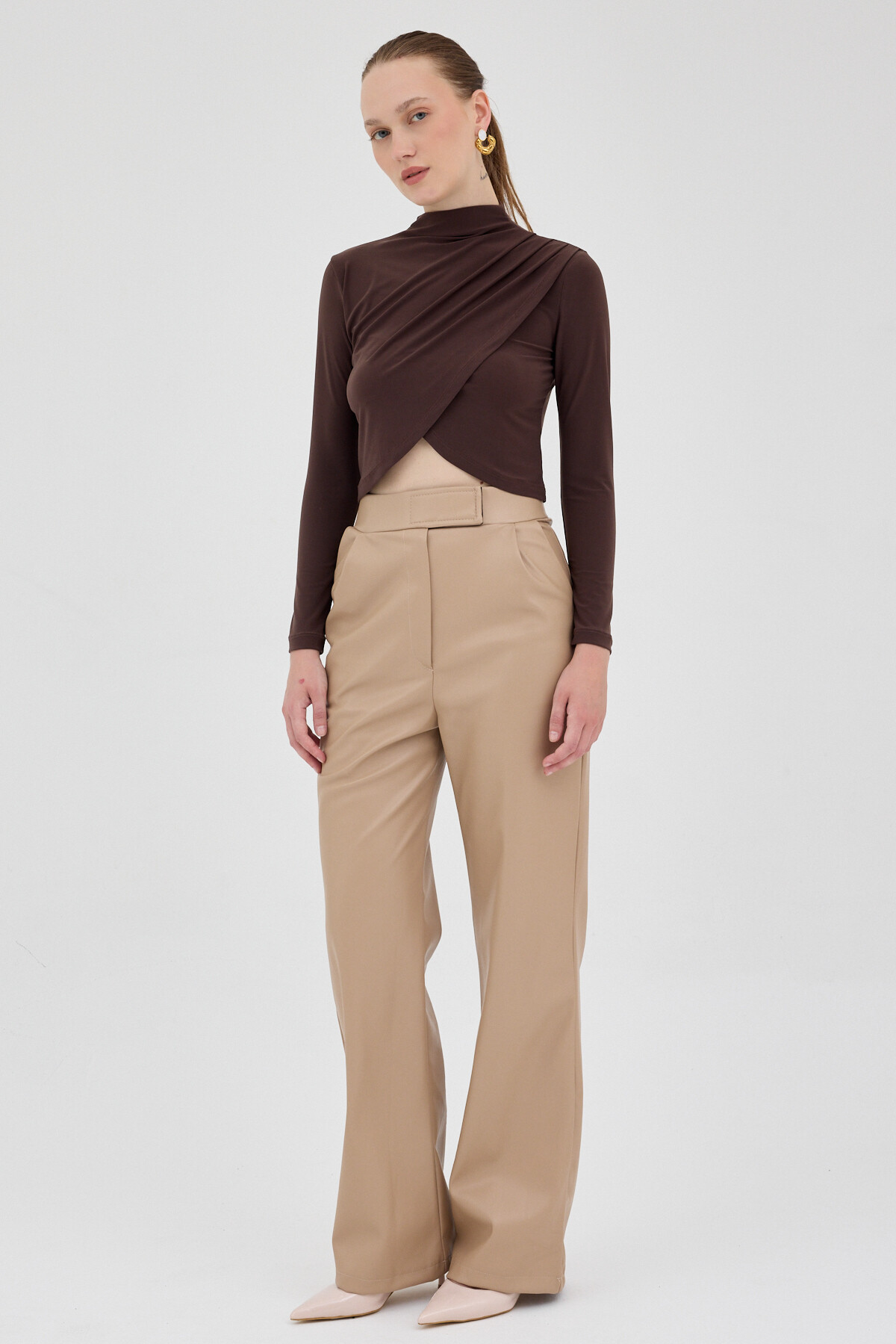 Vizon Drapeli Yüksek Yaka Uzun Kollu Bluz 2379 - 3