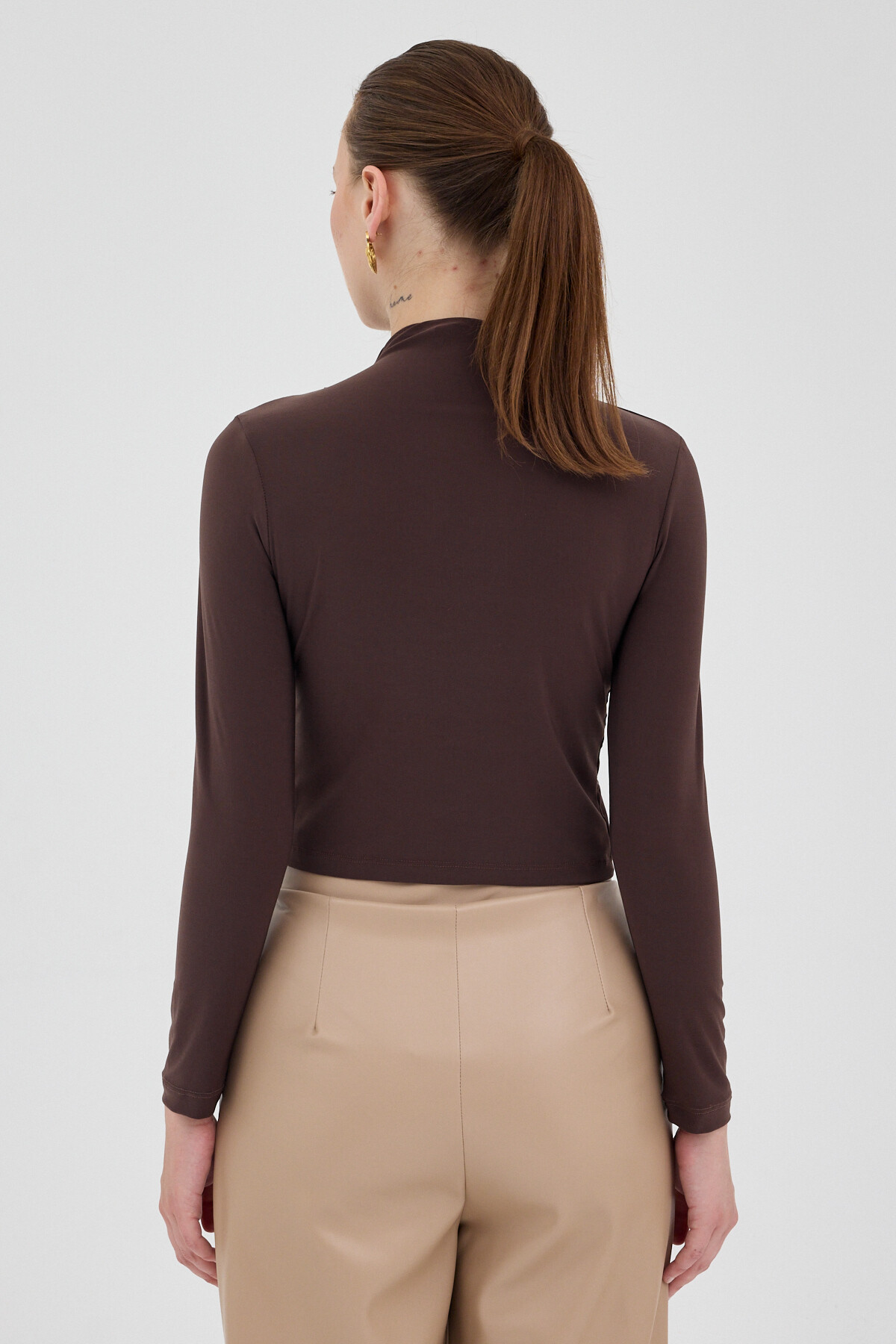 Vizon Drapeli Yüksek Yaka Uzun Kollu Bluz 2379 - 5