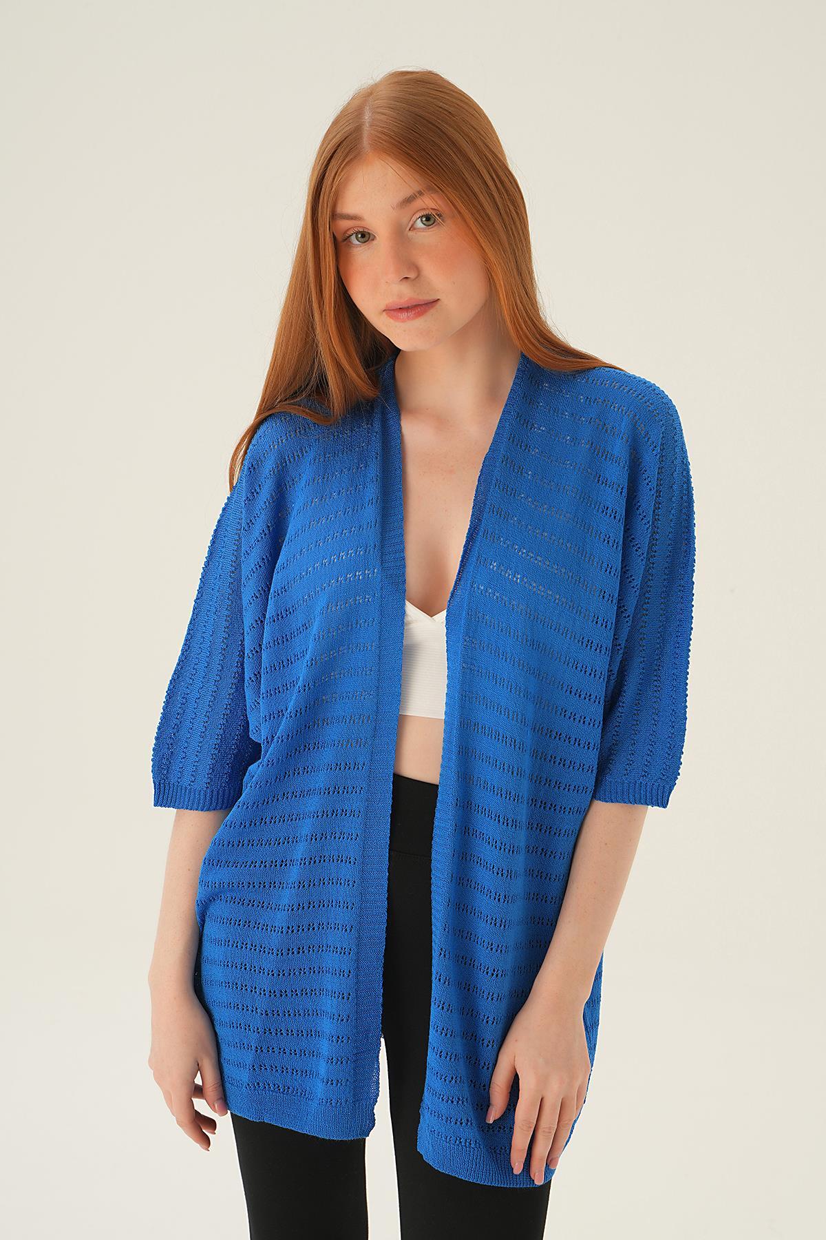 2382 Yarım Kol Hırka Saks 