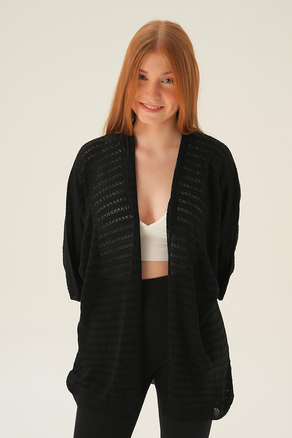 Siyah Yarım Kol Hırka 2382 