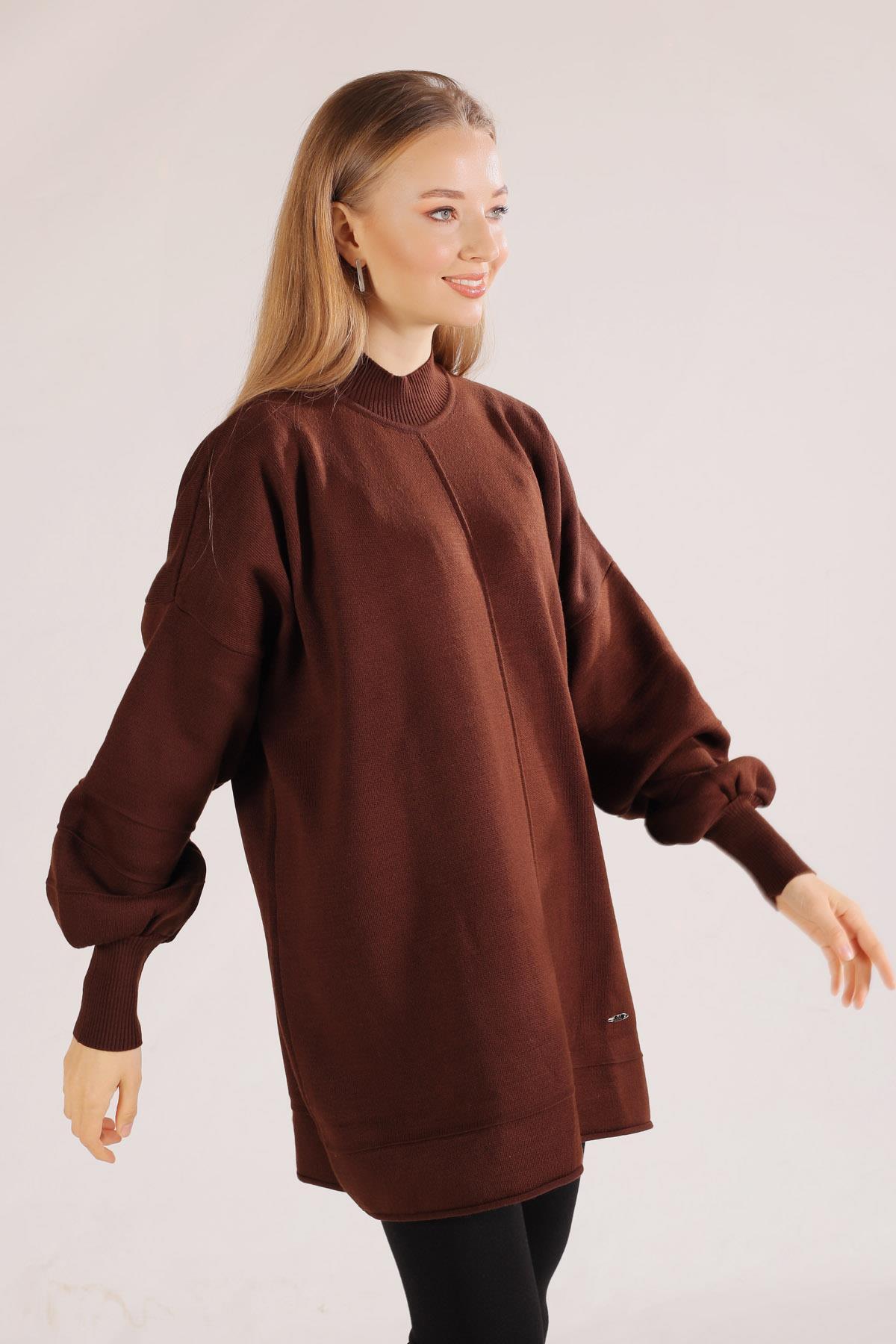 2394 Dikiş Detay Kazak Acı Kahve - 2