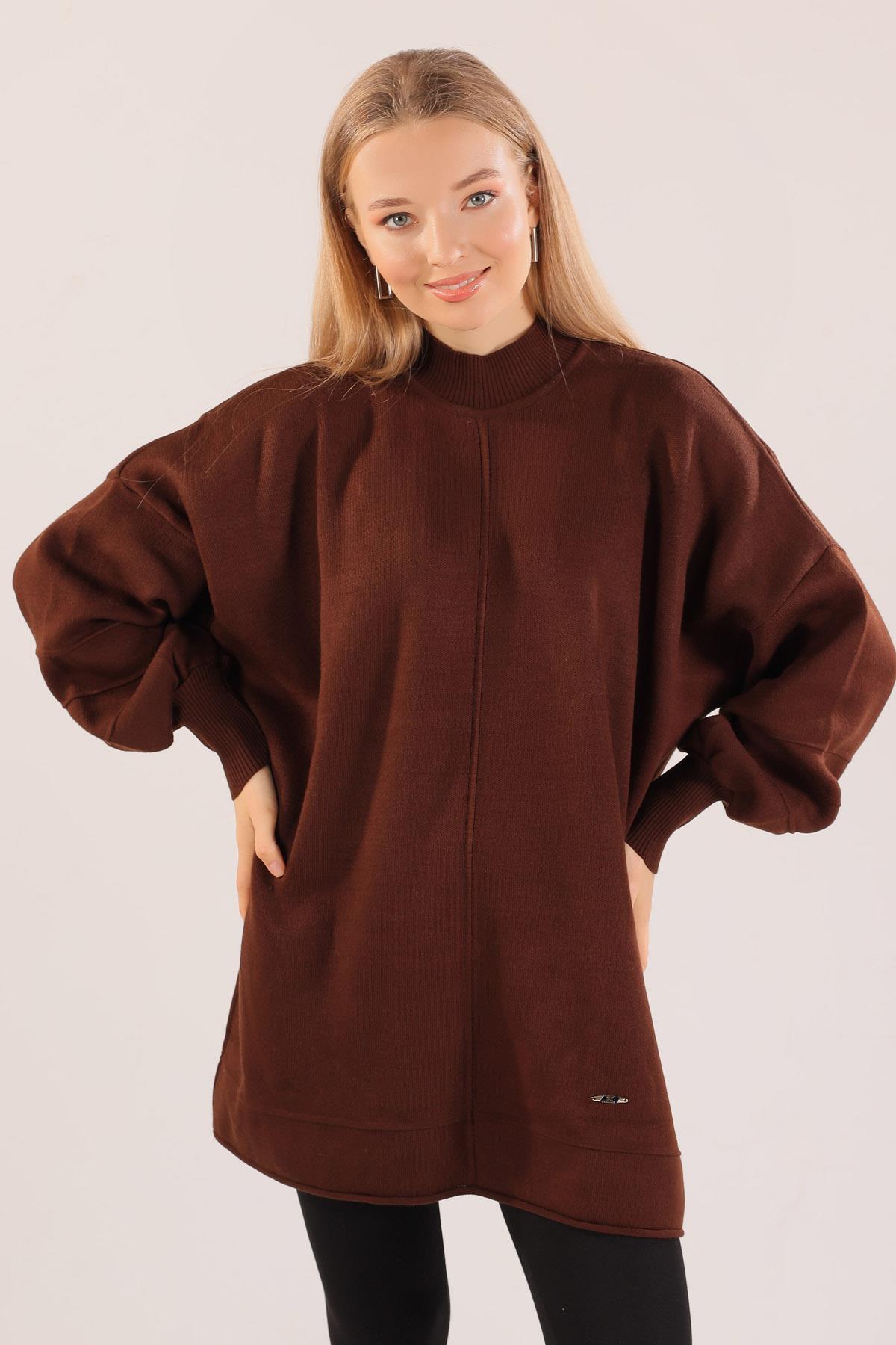 2394 Dikiş Detay Kazak Acı Kahve - 3