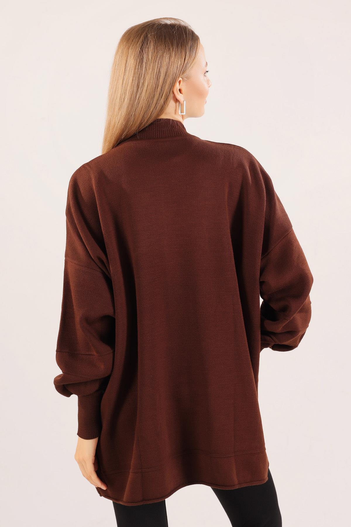 2394 Dikiş Detay Kazak Acı Kahve - 4