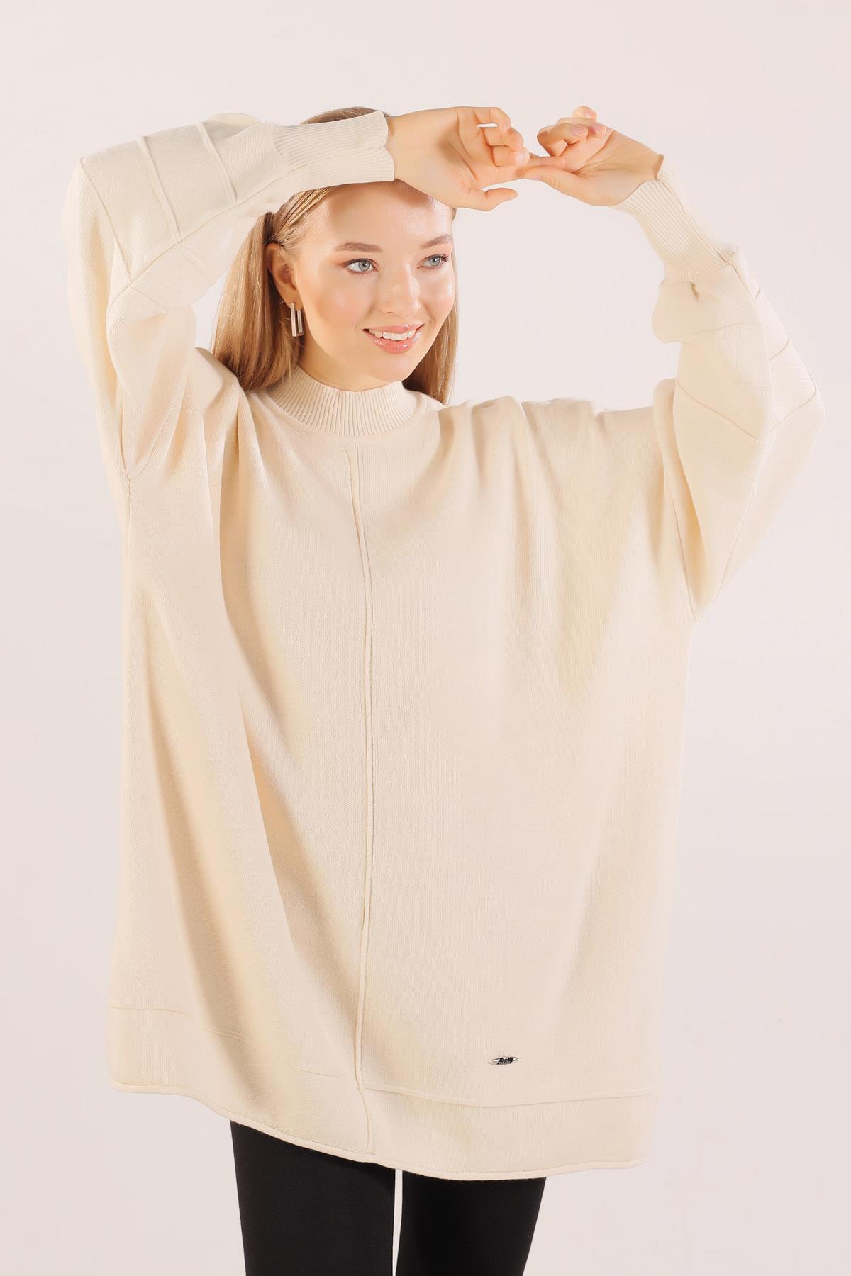 2394 Dikiş Detay Kazak Ekru - 2