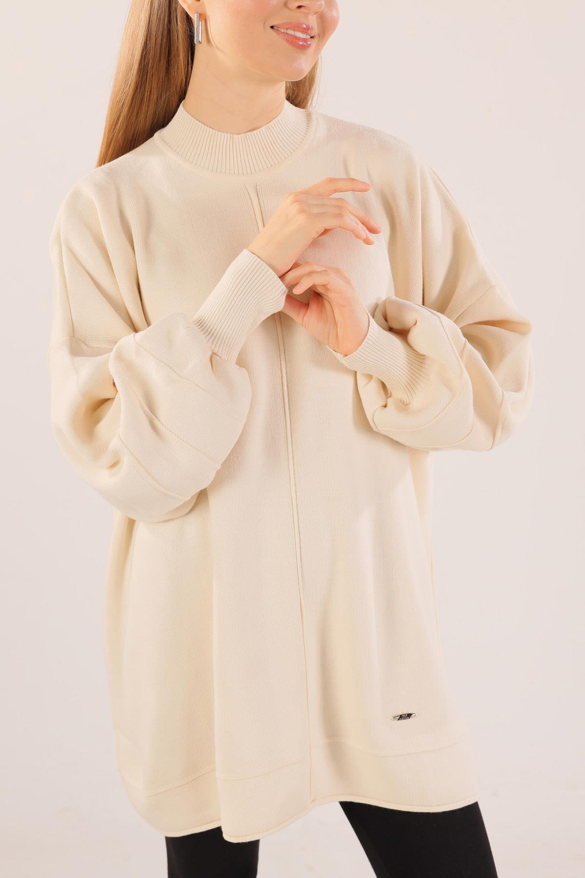 2394 Dikiş Detay Kazak Ekru - 7