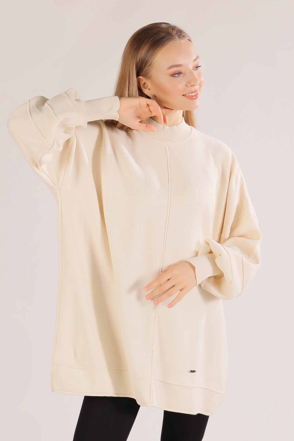 Ekru Dikiş Detay Kazak 2394 - 5