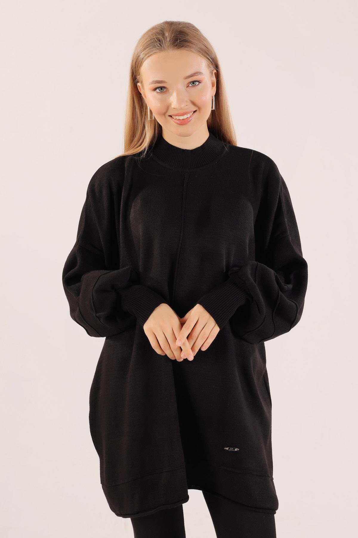 Siyah Dikiş Detay Kazak 2394 