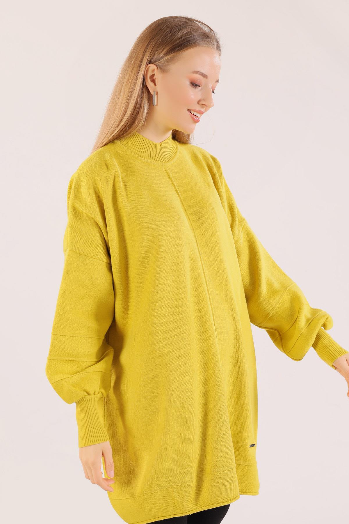 Yağ Yeşili Dikiş Detay Kazak 2394 - 2