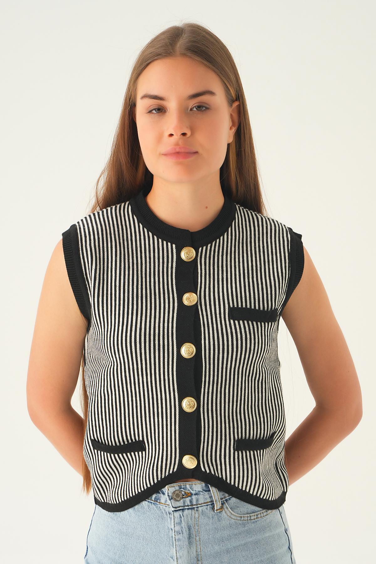 Siyah Cep Detay Yelek 24001 